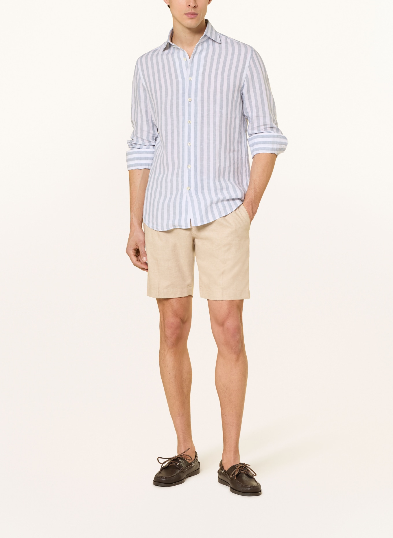 PROFUOMO Koszula lniana o kroju slim fit: SZARONIEBIESKI / BIAŁY