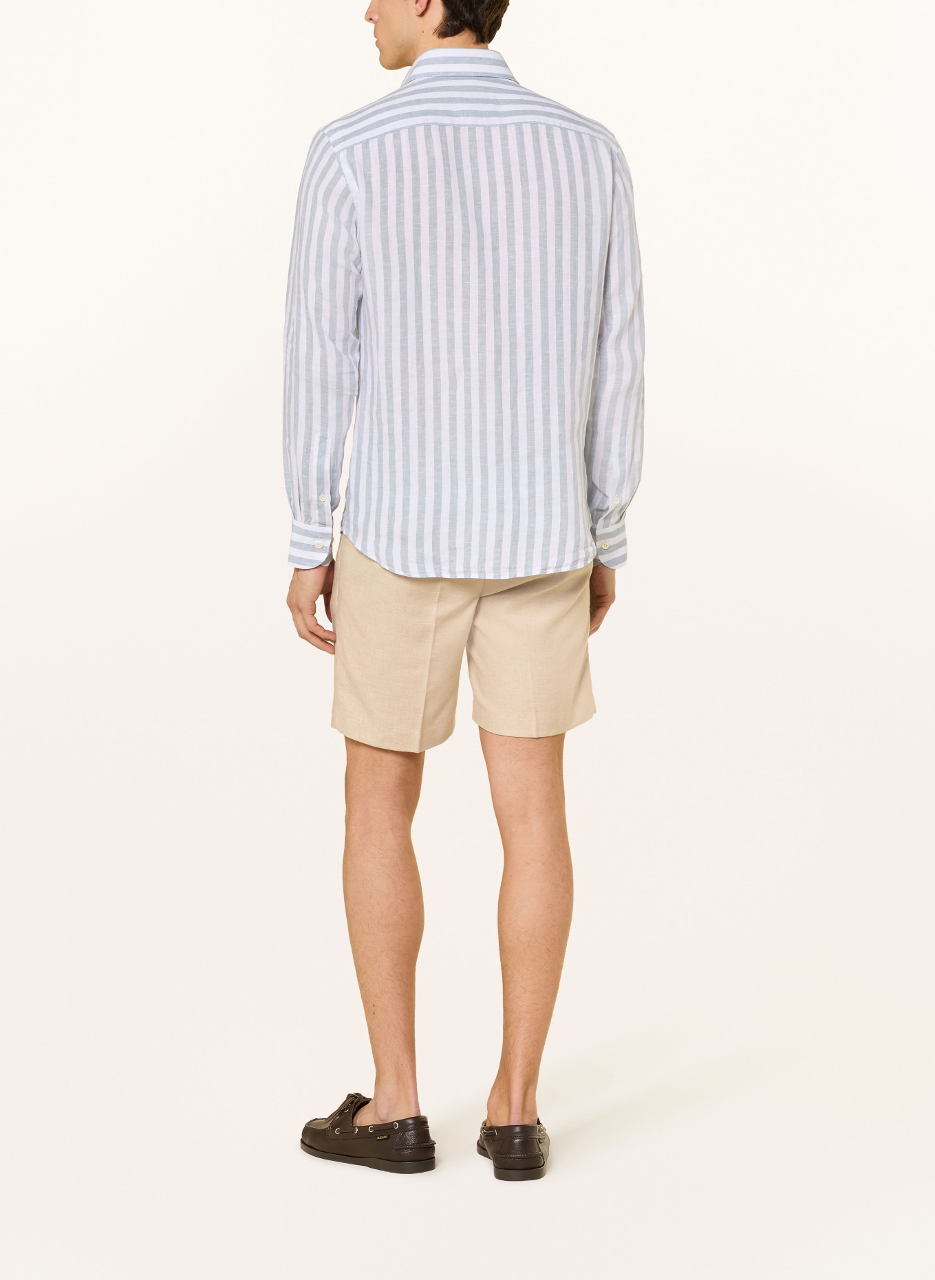 PROFUOMO Koszula lniana o kroju slim fit: SZARONIEBIESKI / BIAŁY