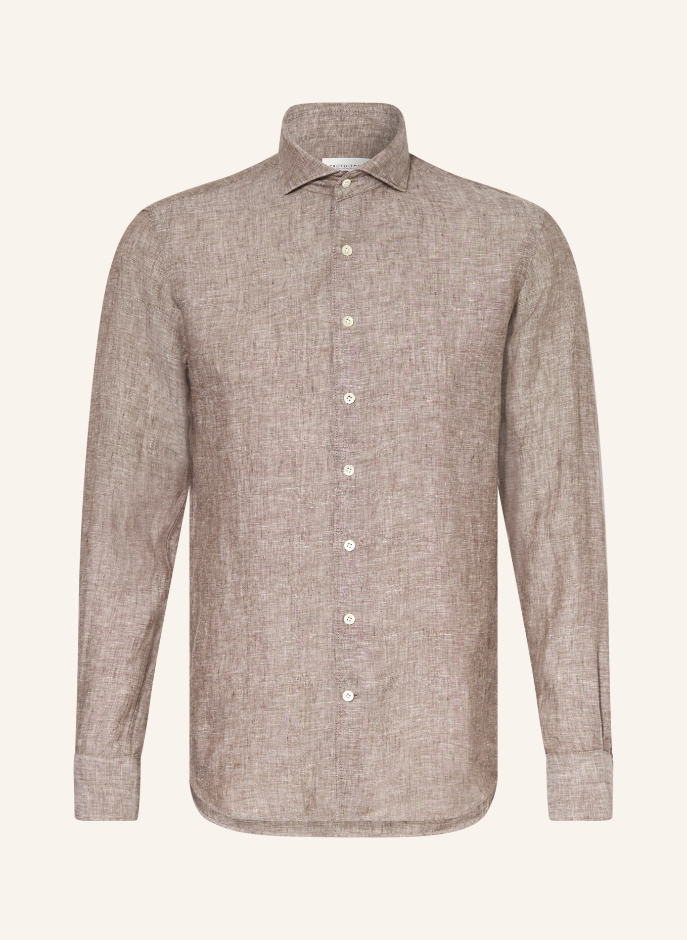 PROFUOMO Lněná košile Slim Fit: HNĚDÁ