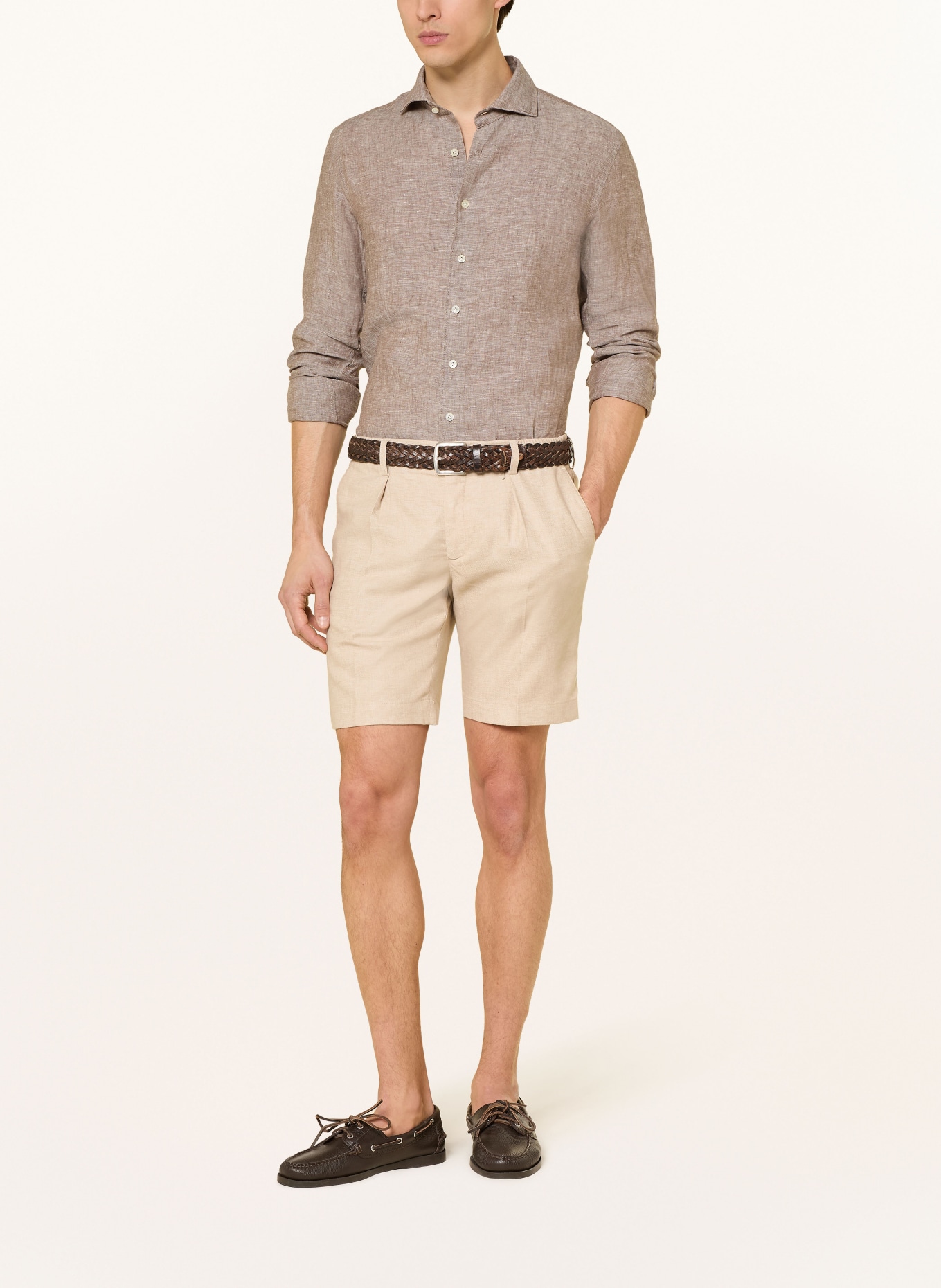 PROFUOMO Lněná košile Slim Fit: HNĚDÁ