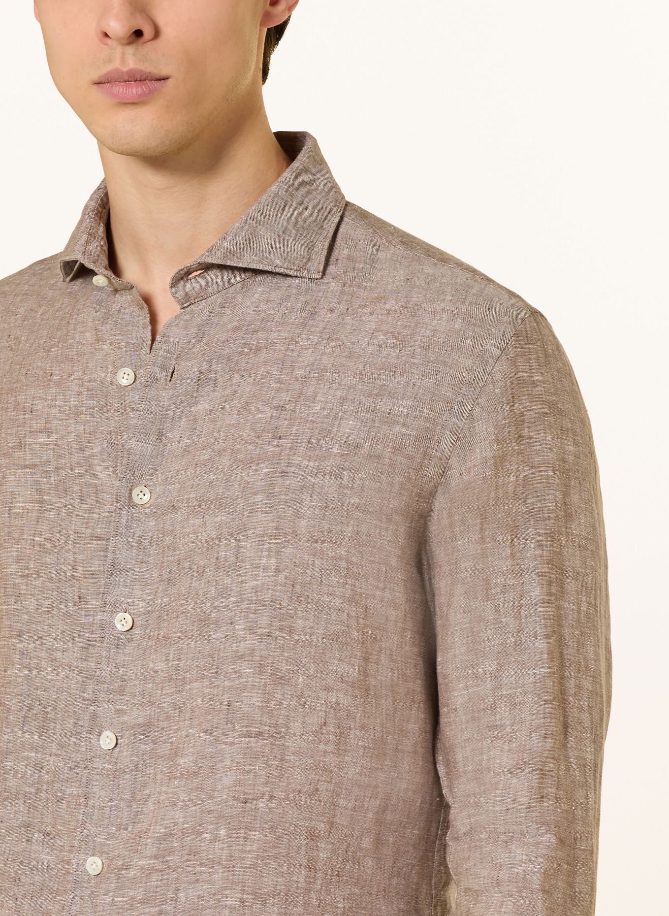 PROFUOMO Lněná košile Slim Fit: HNĚDÁ