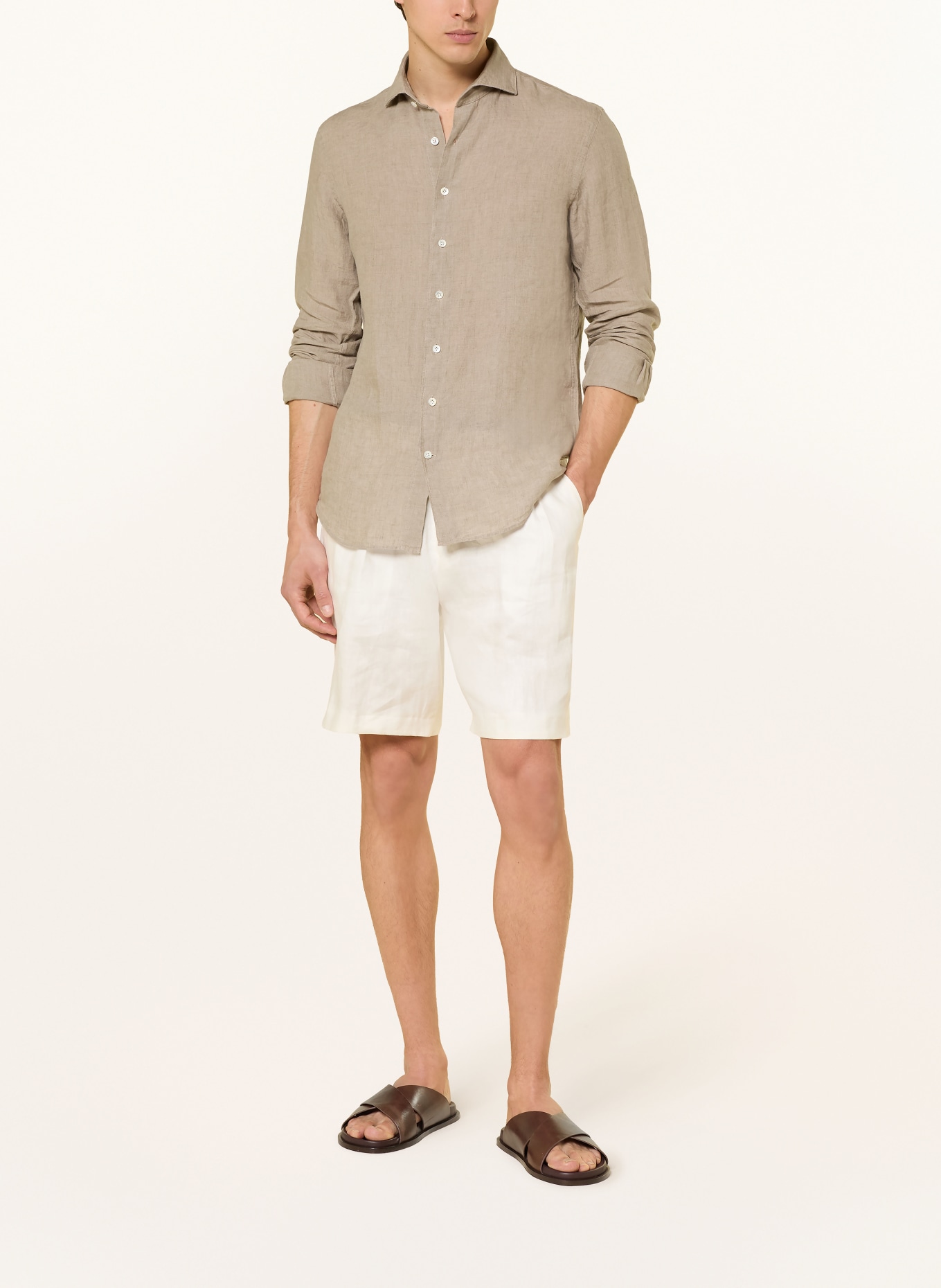 PROFUOMO Koszula lniana o kroju slim fit: BEŻOWY