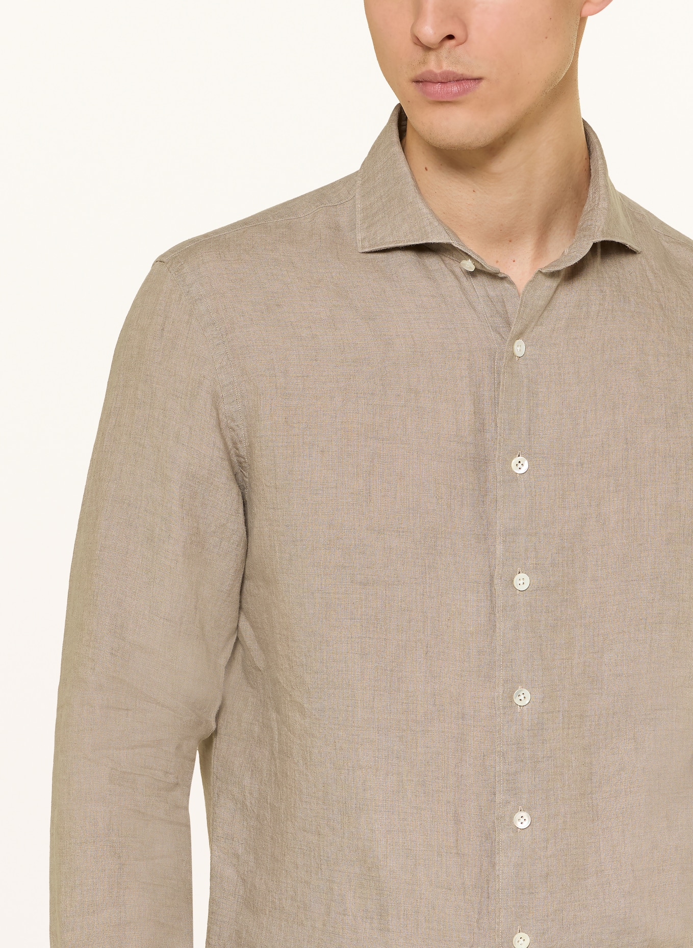 PROFUOMO Koszula lniana o kroju slim fit: BEŻOWY