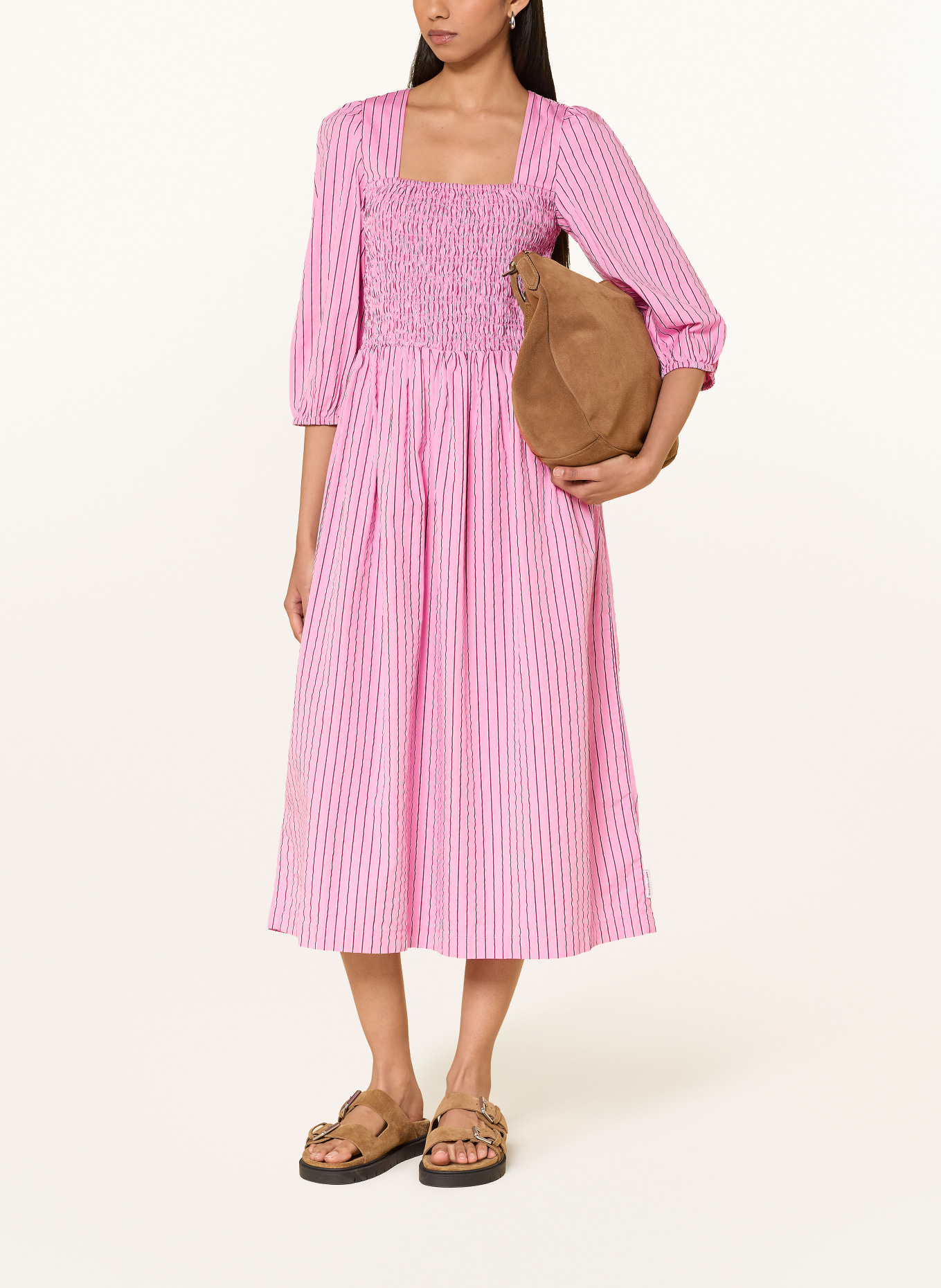 Marc O'Polo DENIM Kleid mit 3/4-Arm: PINK / DUNKELROT / WEISS