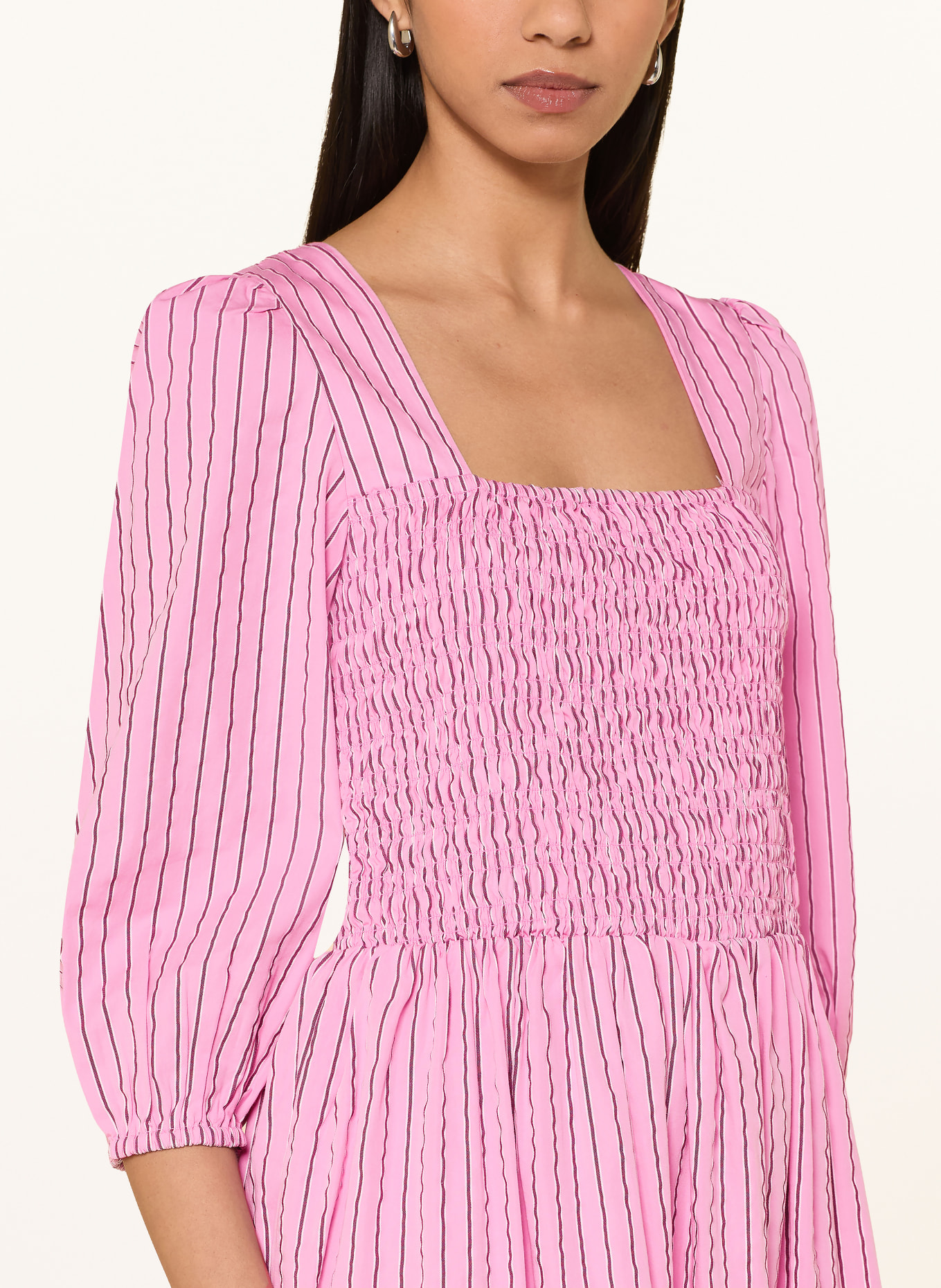 Marc O'Polo DENIM Kleid mit 3/4-Arm: PINK / DUNKELROT / WEISS