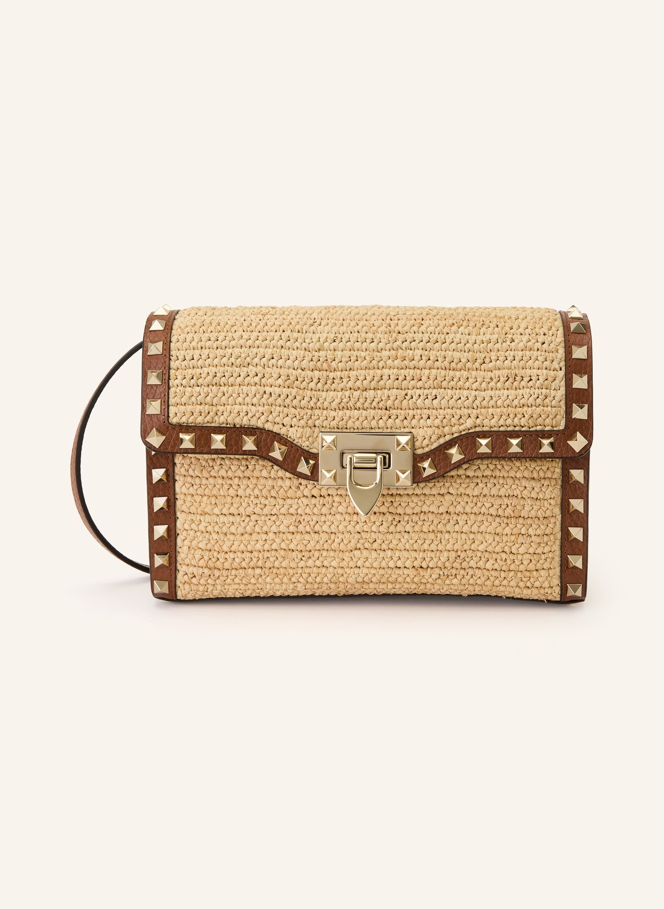 VALENTINO GARAVANI Umhängetasche ROCKSTUD SMALL mit Nieten: HELLBRAUN / GOLD / BRAUN