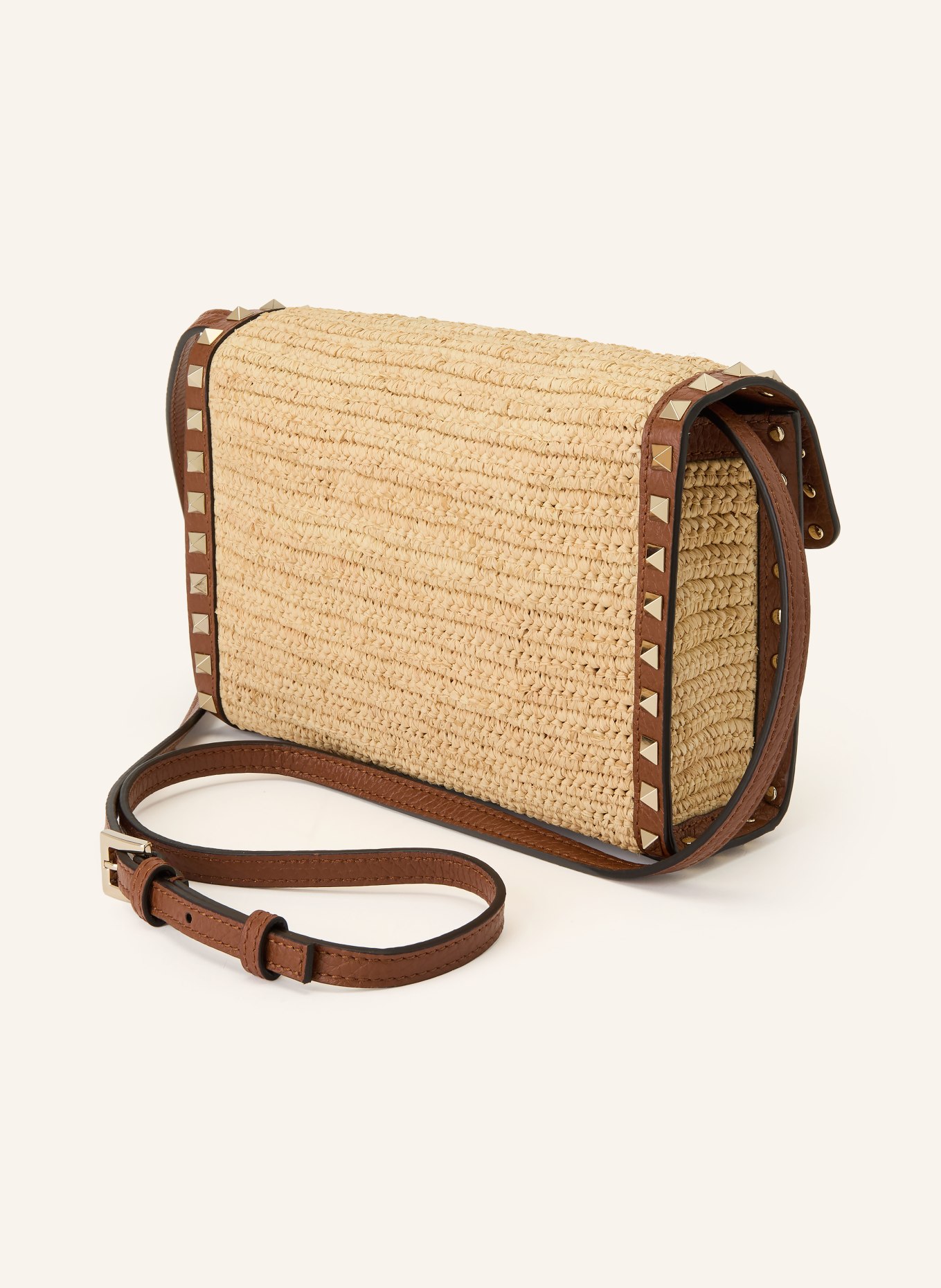 VALENTINO GARAVANI Umhängetasche ROCKSTUD SMALL mit Nieten: HELLBRAUN / GOLD / BRAUN