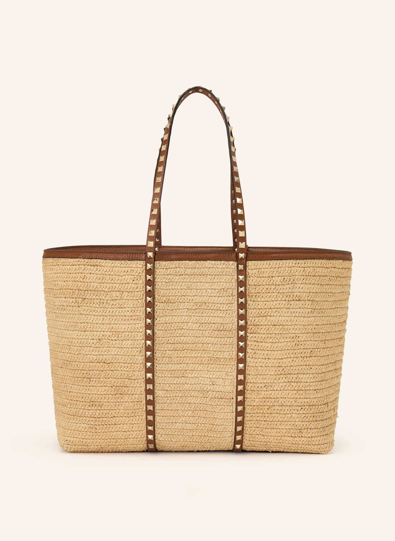 VALENTINO GARAVANI Shopper ROCKSTUD mit Pouch und Nieten: HELLBRAUN / GOLD / BRAUN