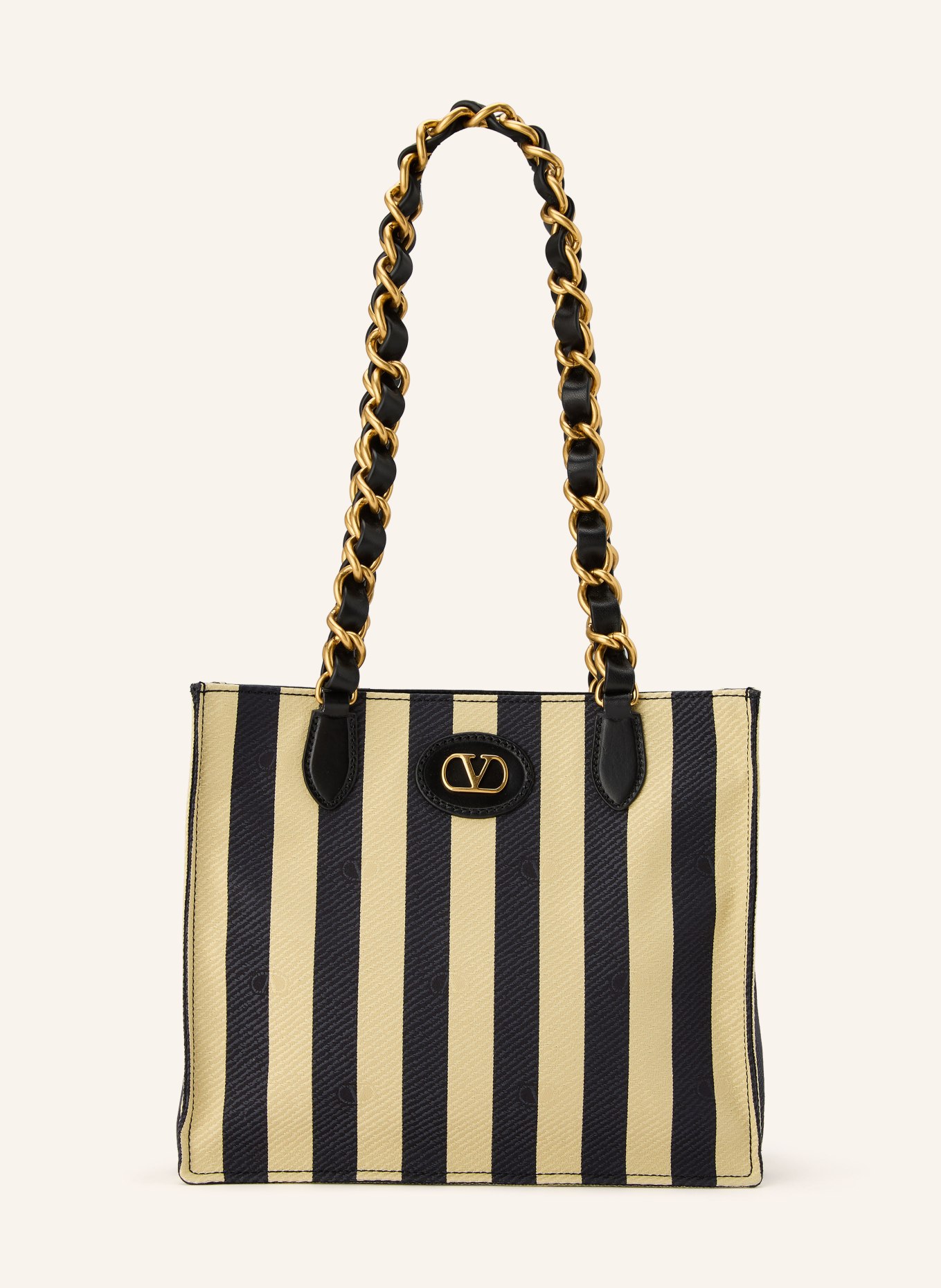 VALENTINO GARAVANI Shopper LASEINE SMALL: SCHWARZ / GOLD / HELLGELB