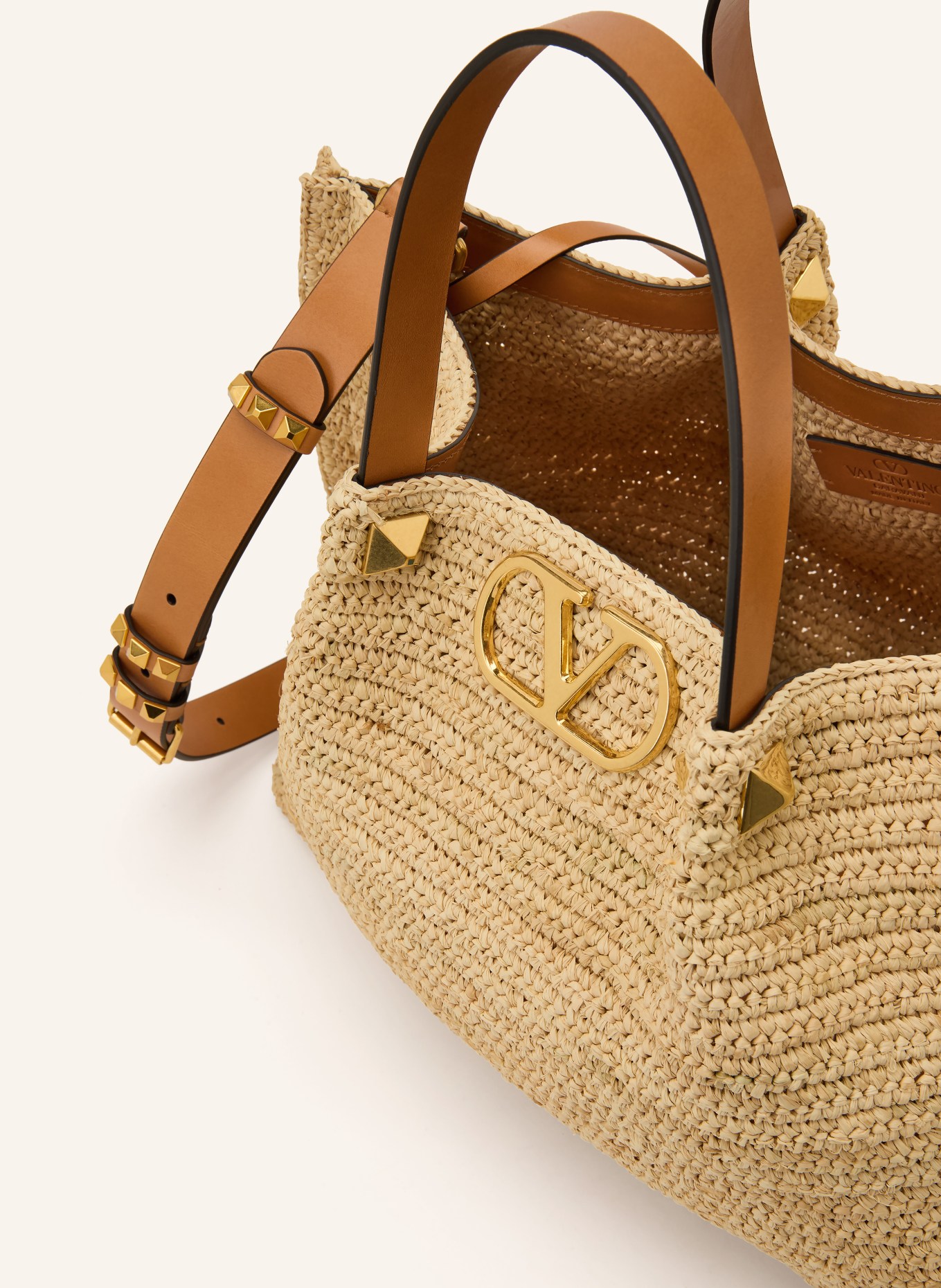 VALENTINO GARAVANI Shopper VLOGO SIGNATURE MEDIUM mit Pouch: HELLBRAUN / GOLD / COGNAC