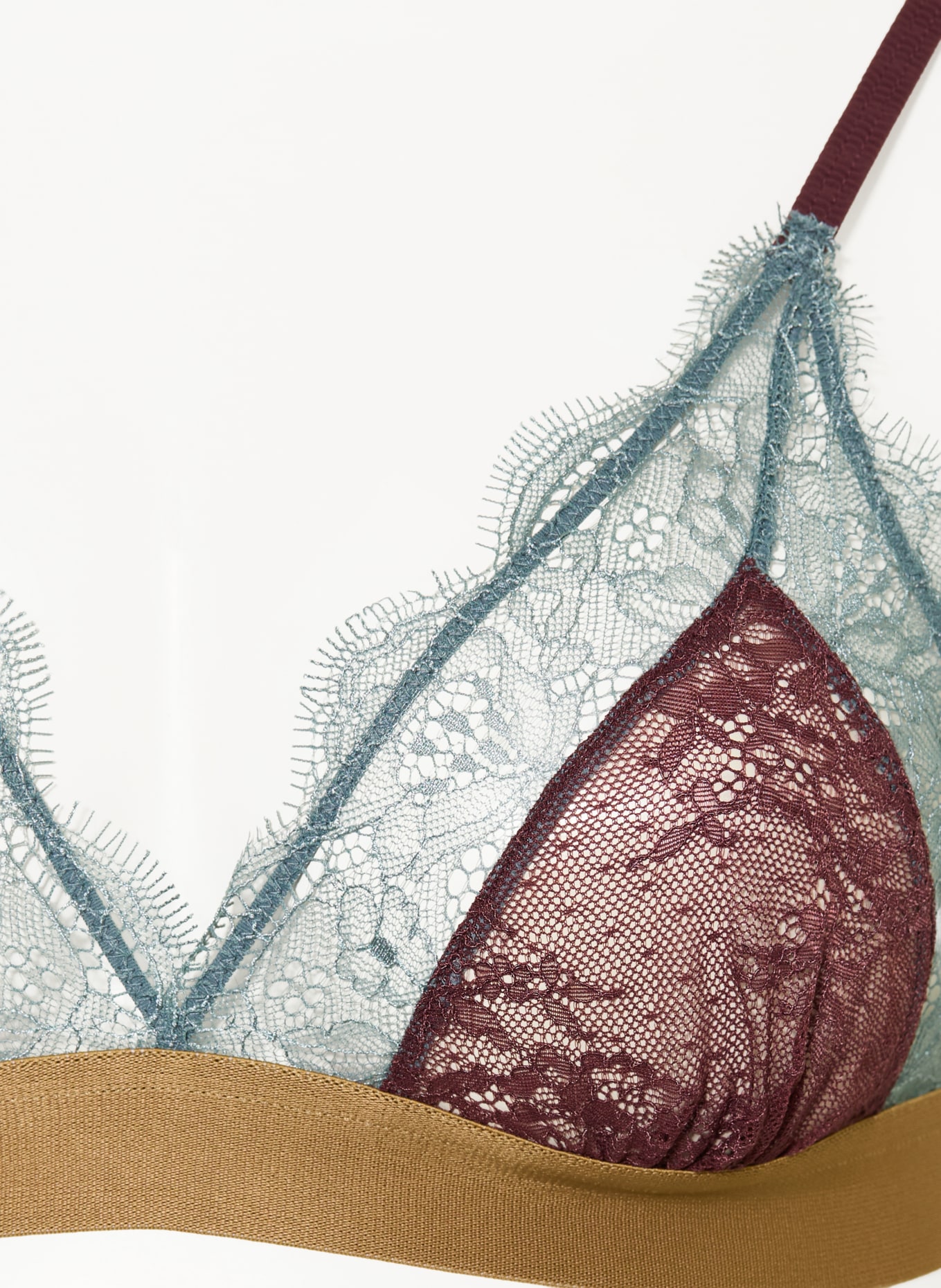 LOVE Stories Trojúhelníková podprsenka LOVE LACE: TMAVĚ ČERVENÁ / ČERNOŠEDÁ / OLIVOVÁ