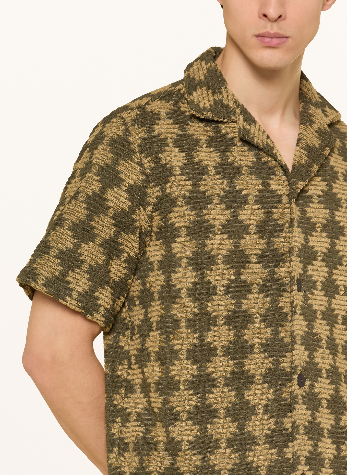 OAS Chemise de villégiature FORTI CUBA Comfort Fit en tissu éponge: KAKI / BEIGE