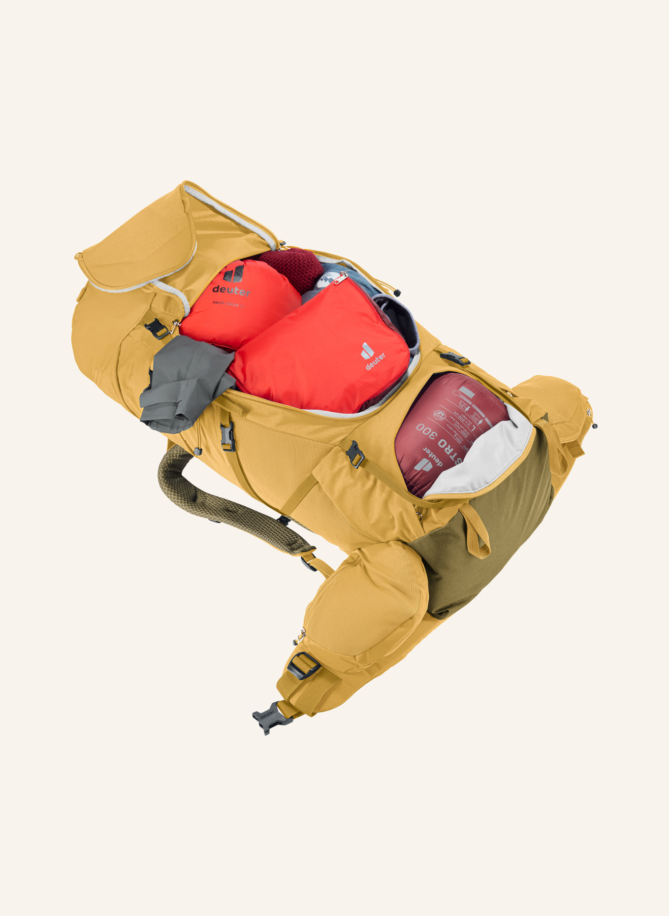 deuter Rucksack AIRCONTACT CORE 50+10: DUNKELGELB / KHAKI