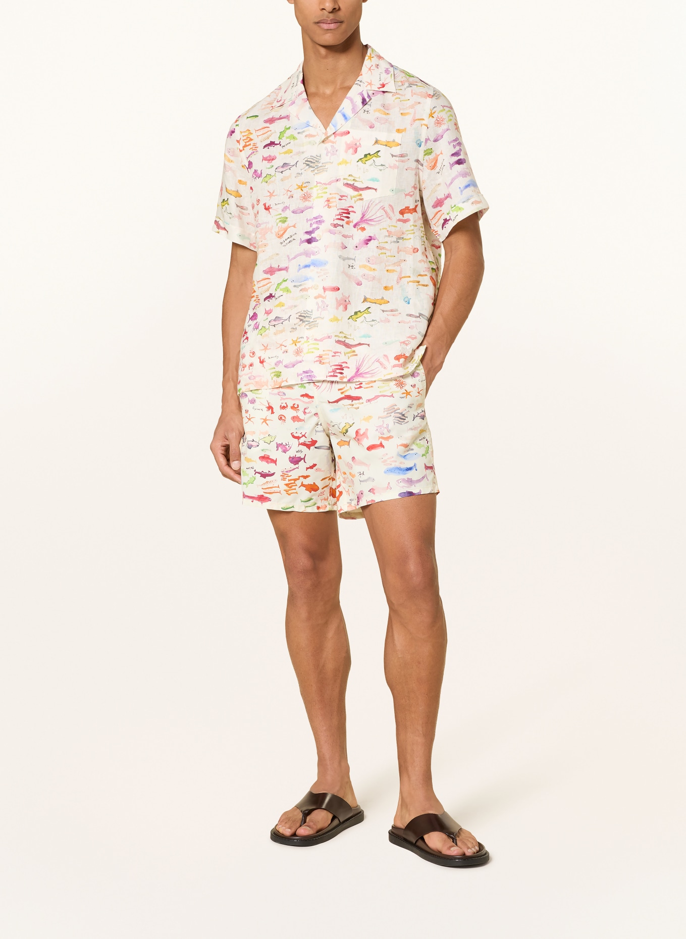 VILEBREQUIN Letní košile PESCADOR Comfort Fit: BÍLÁ / ORANŽOVÁ / ZELENÁ