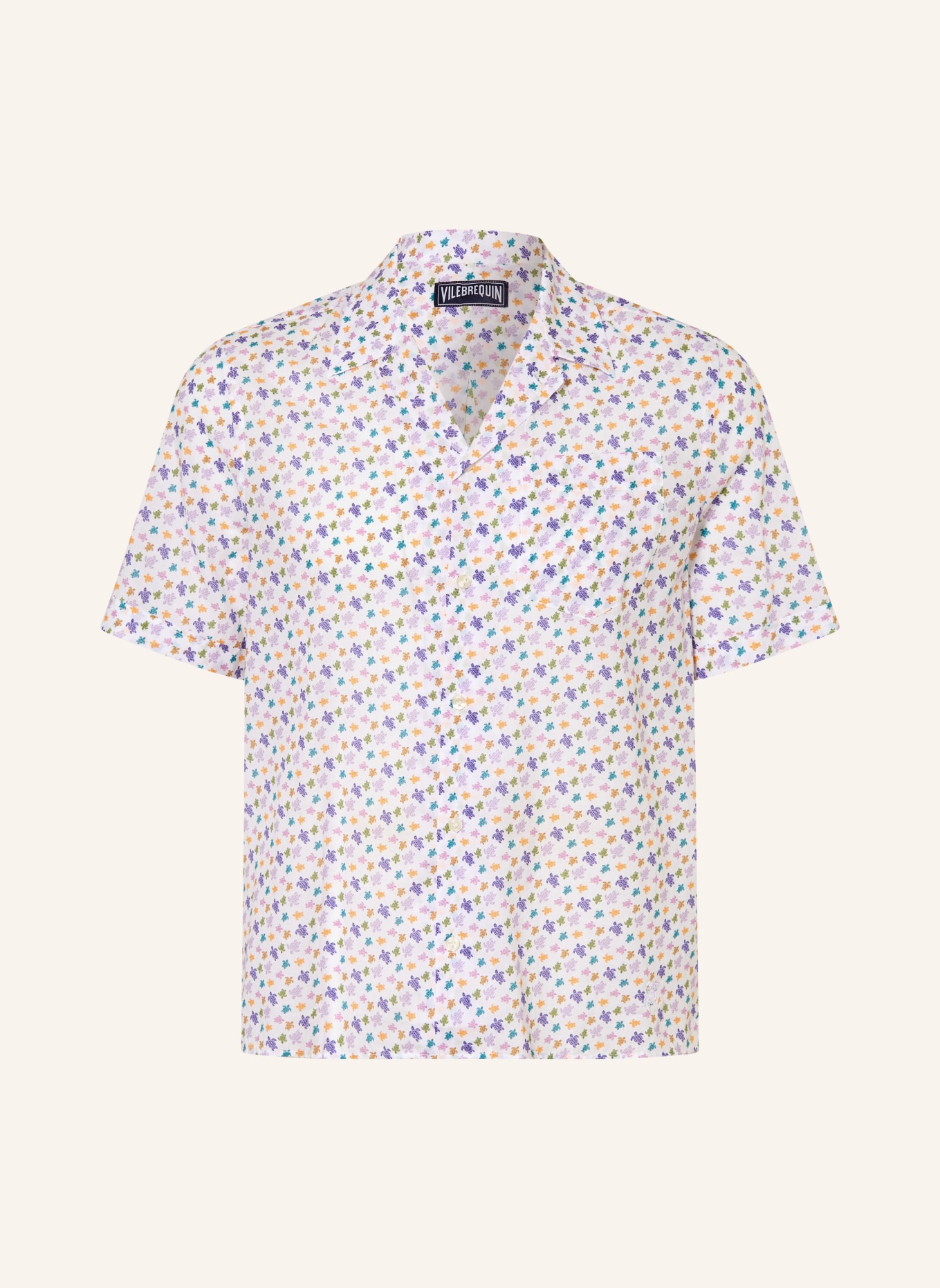 VILEBREQUIN Resorthemd MICRO RONDE DES TORTUES Slim Fit: WIT / PAARS / ORANJE