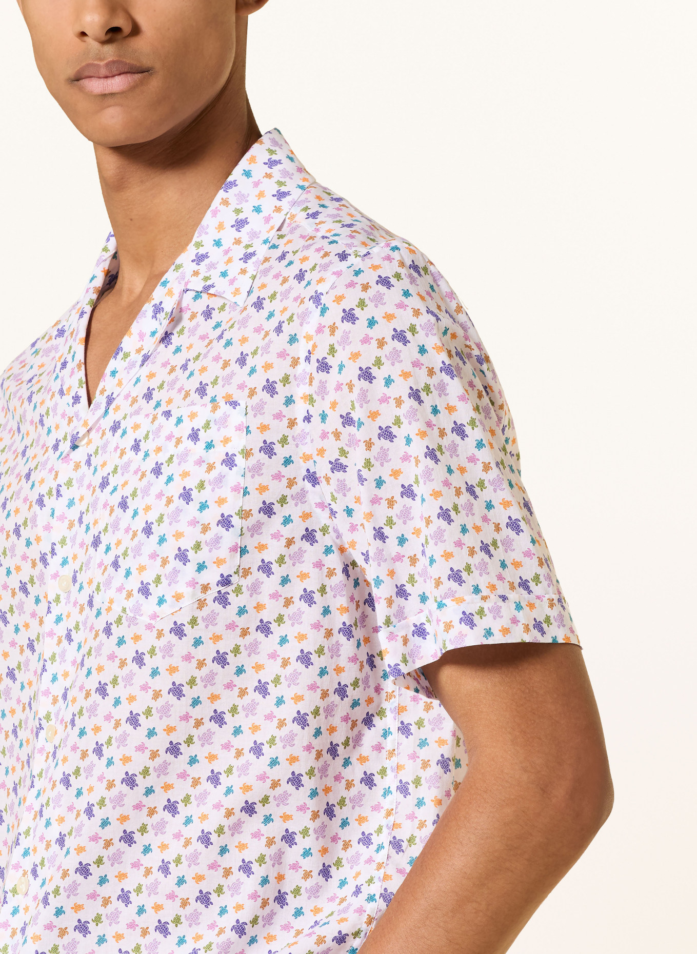 VILEBREQUIN Resorthemd MICRO RONDE DES TORTUES Slim Fit: WIT / PAARS / ORANJE