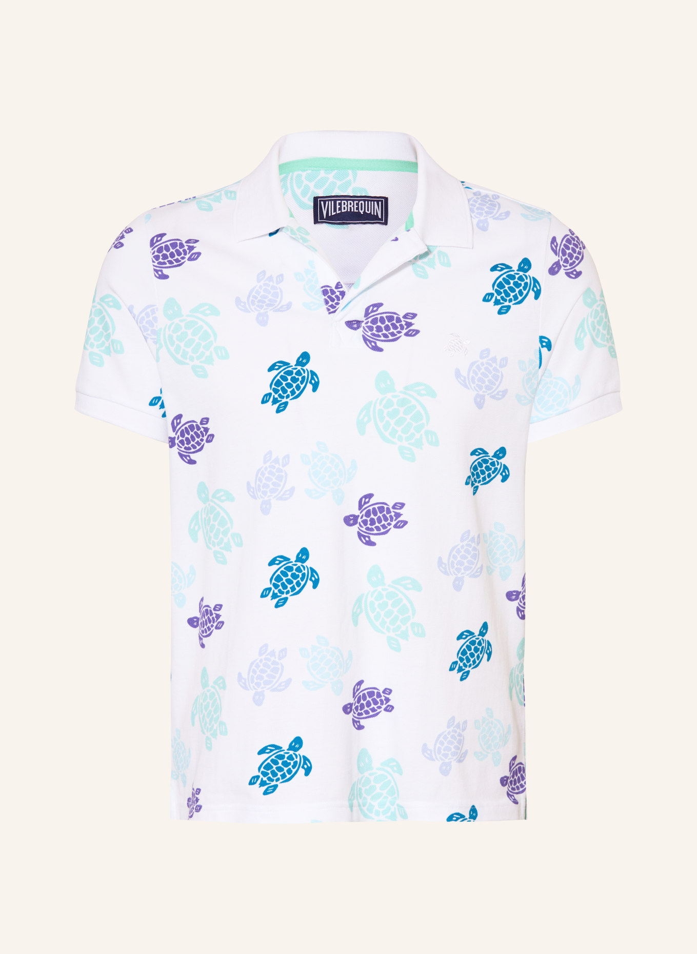 VILEBREQUIN Polo en piqué RONDE DES TORTUES, coupe décontractée: BLANC / LILAS / TURQUOISE