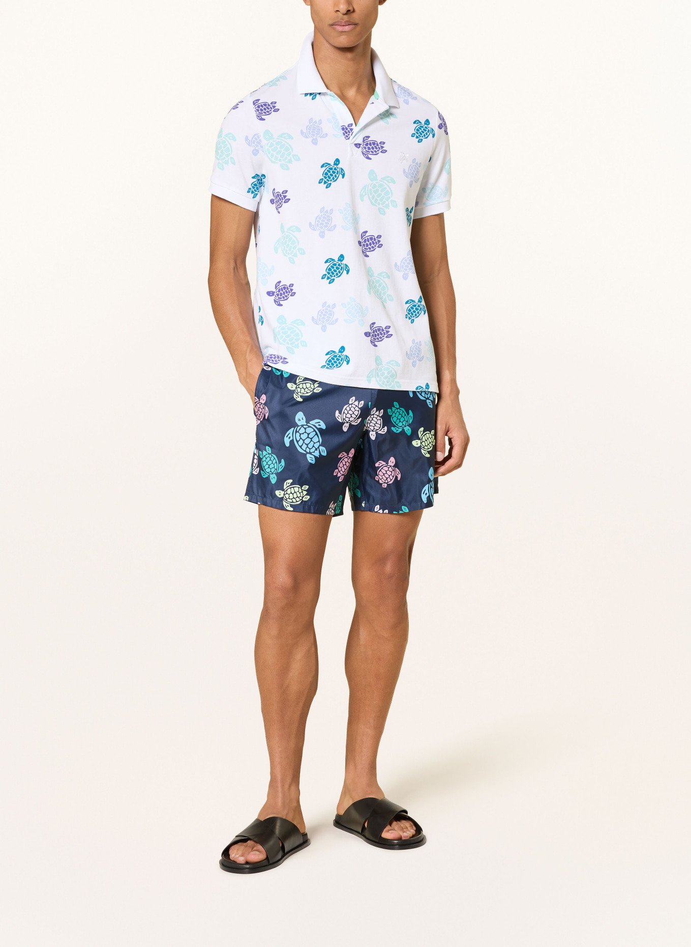 VILEBREQUIN Polo en piqué RONDE DES TORTUES, coupe décontractée: BLANC / LILAS / TURQUOISE