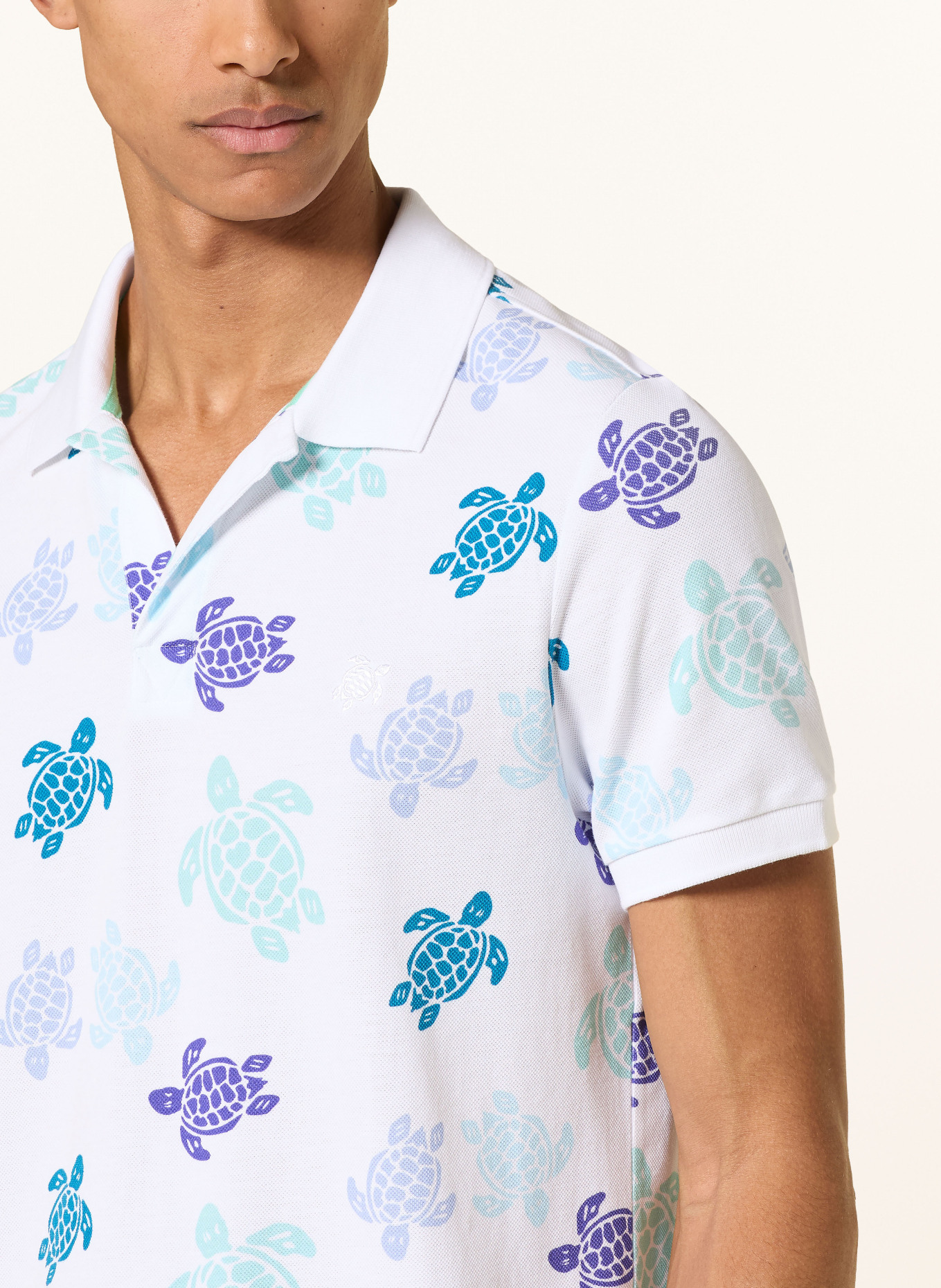 VILEBREQUIN Polo en piqué RONDE DES TORTUES, coupe décontractée: BLANC / LILAS / TURQUOISE
