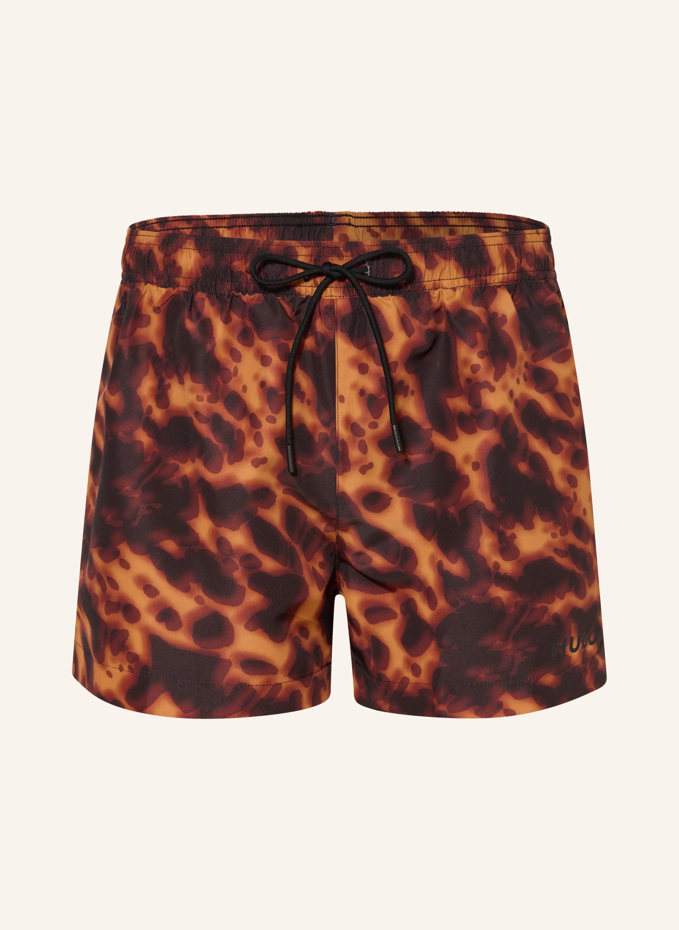HUGO KALEO Swim Shorts: BLACK / COGNAC