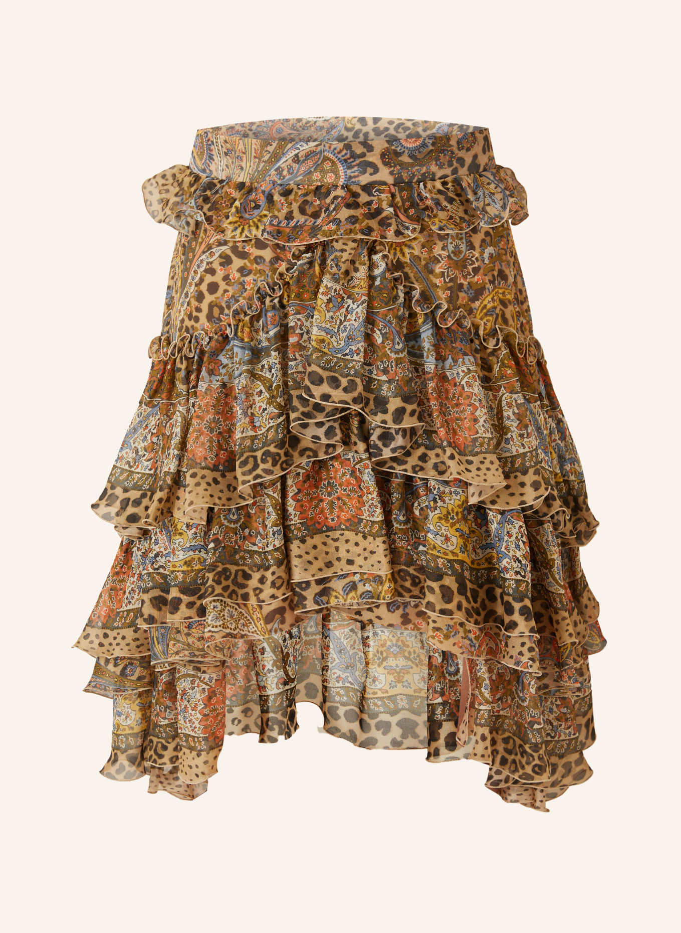 ETRO Seidenrock mit Rüschen: HELLBRAUN / ORANGE / BLAU