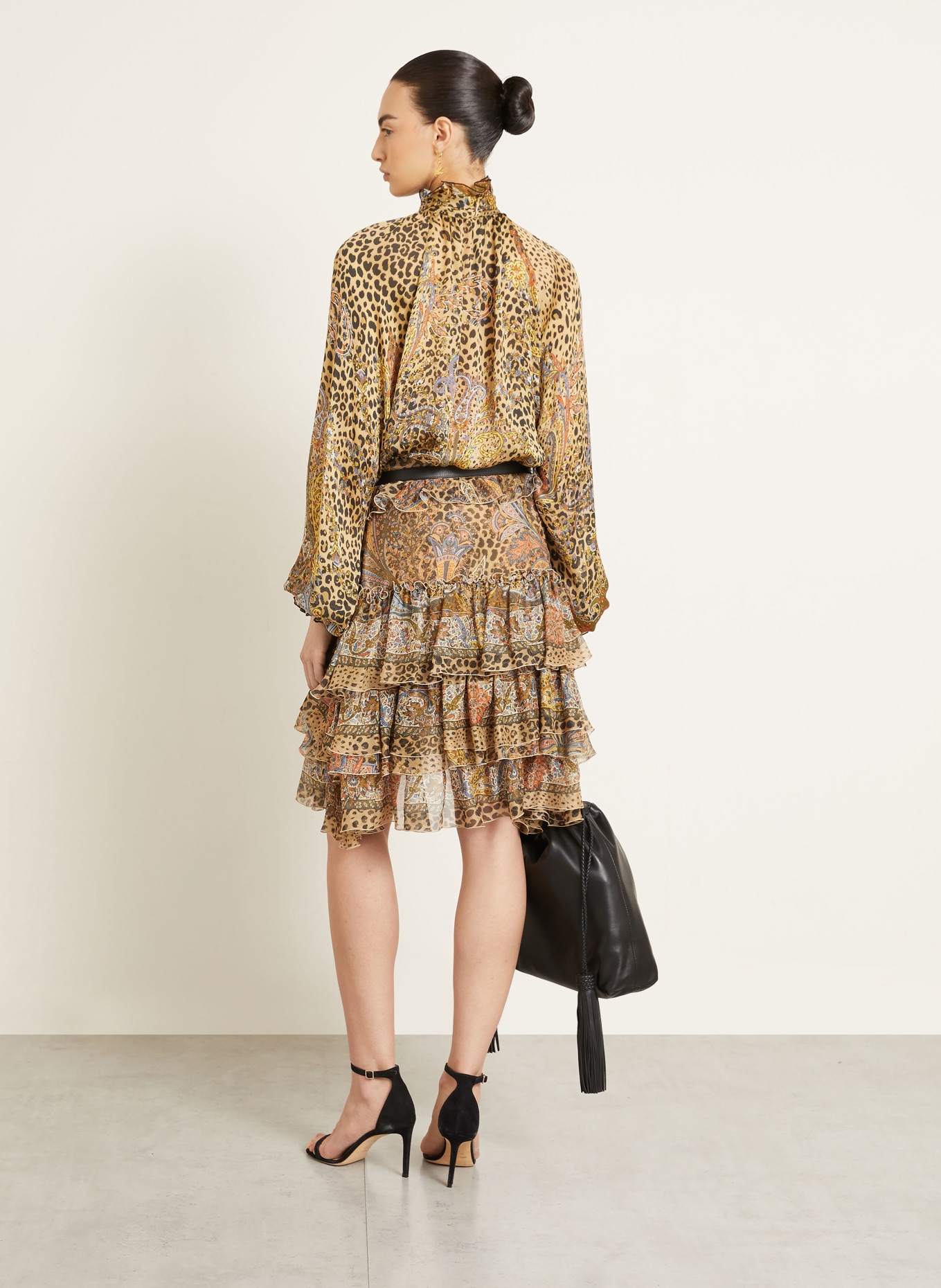 ETRO Seidenrock mit Rüschen: HELLBRAUN / ORANGE / BLAU