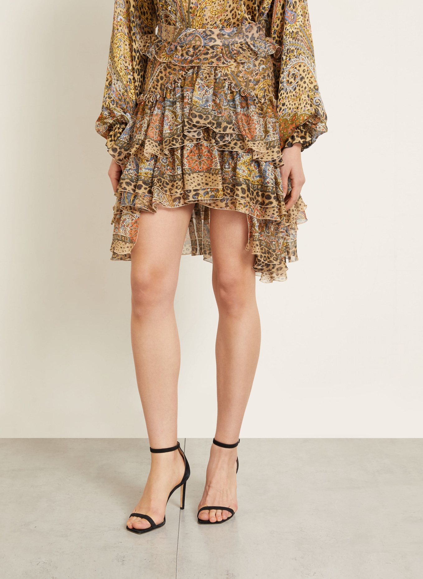 ETRO Seidenrock mit Rüschen: HELLBRAUN / ORANGE / BLAU