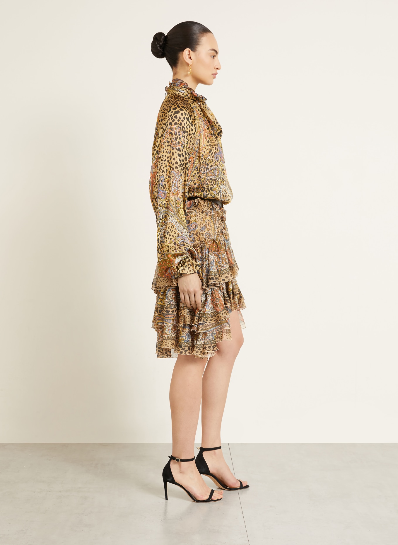 ETRO Seidenrock mit Rüschen: HELLBRAUN / ORANGE / BLAU