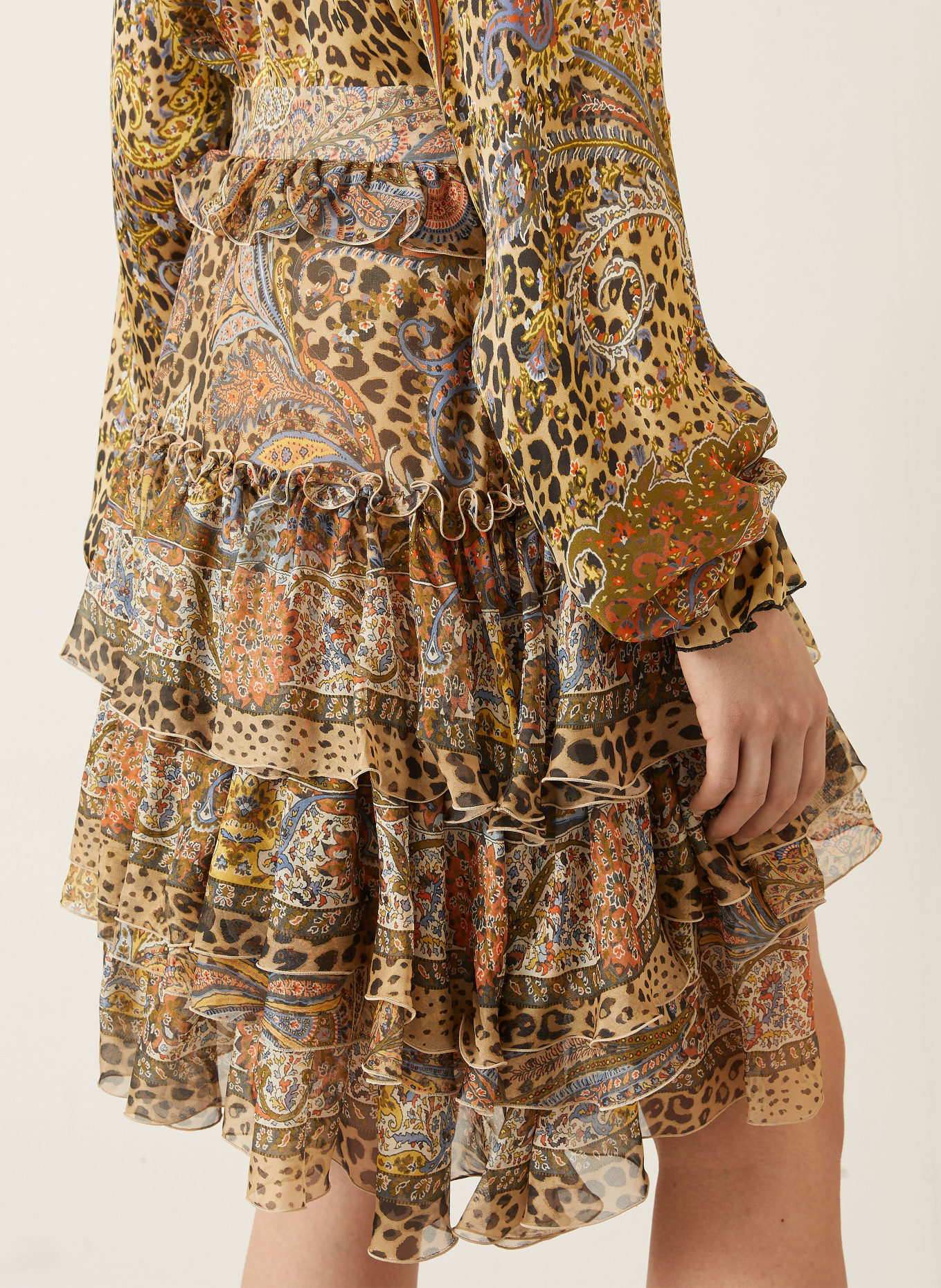 ETRO Seidenrock mit Rüschen: HELLBRAUN / ORANGE / BLAU