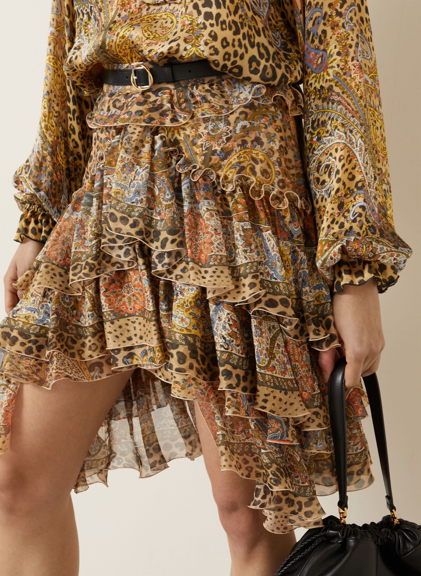 ETRO Seidenrock mit Rüschen: HELLBRAUN / ORANGE / BLAU