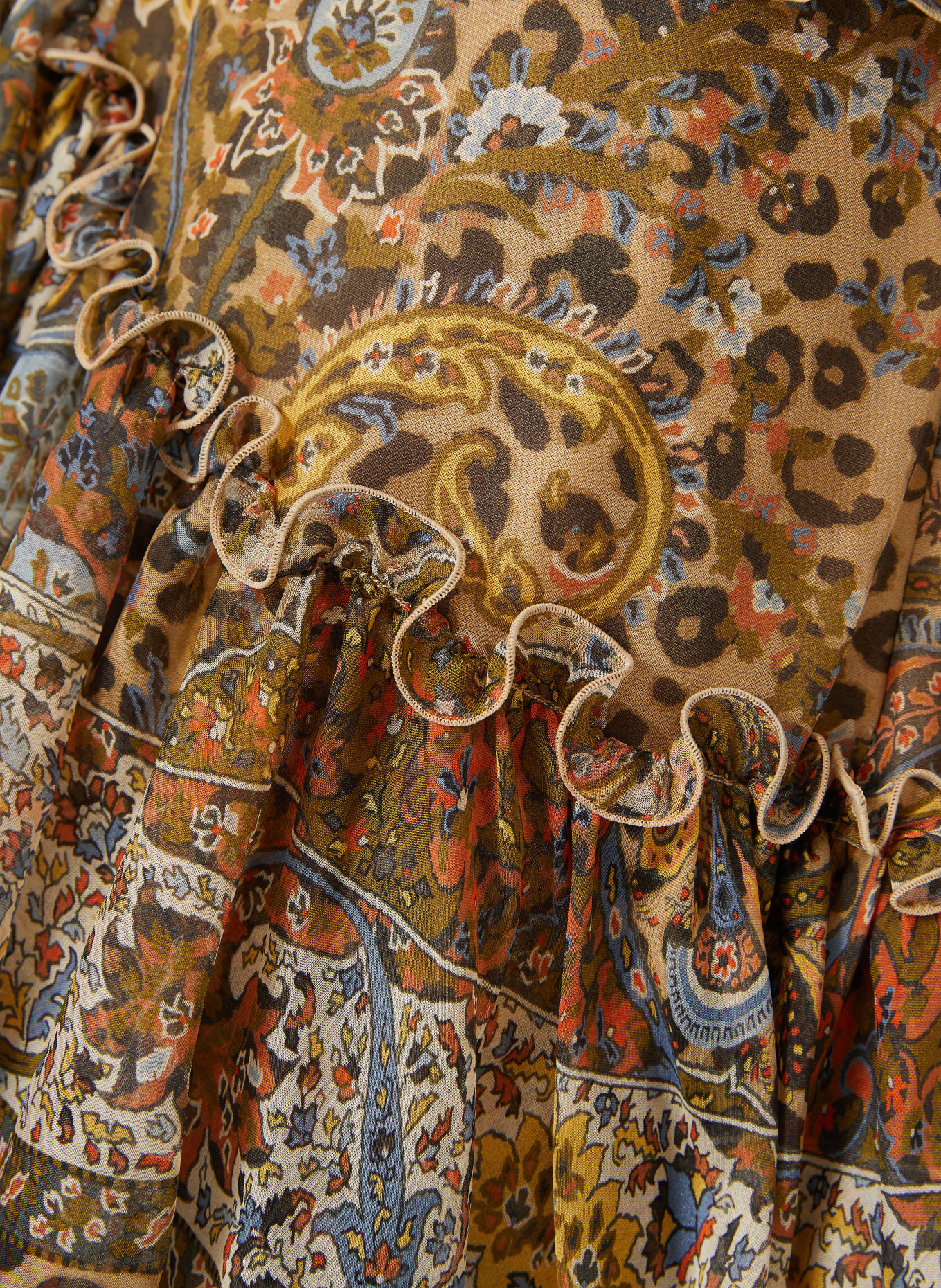 ETRO Seidenrock mit Rüschen: HELLBRAUN / ORANGE / BLAU