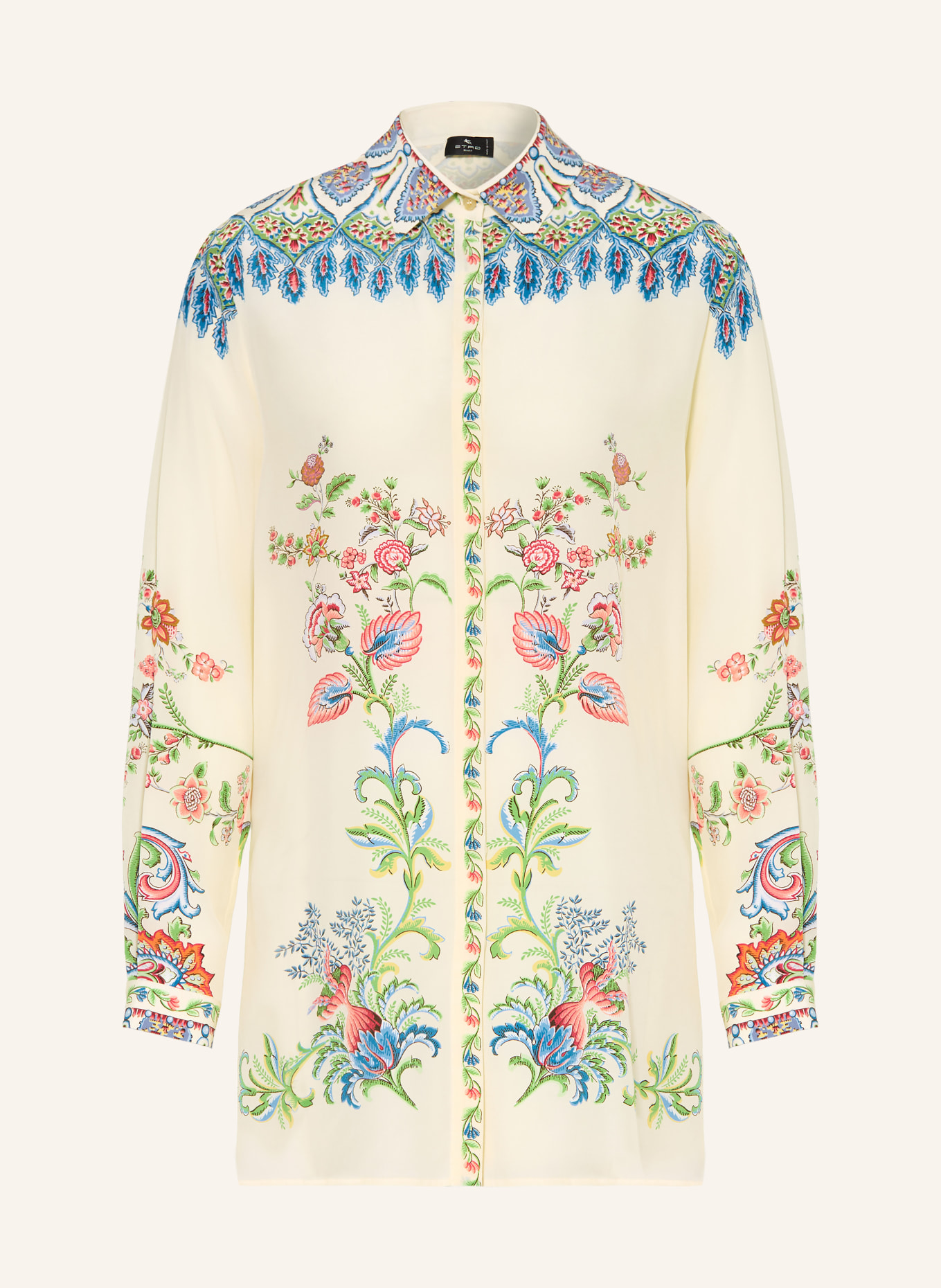 ETRO Hemdbluse aus Seide: CREME / HELLROT / BLAU