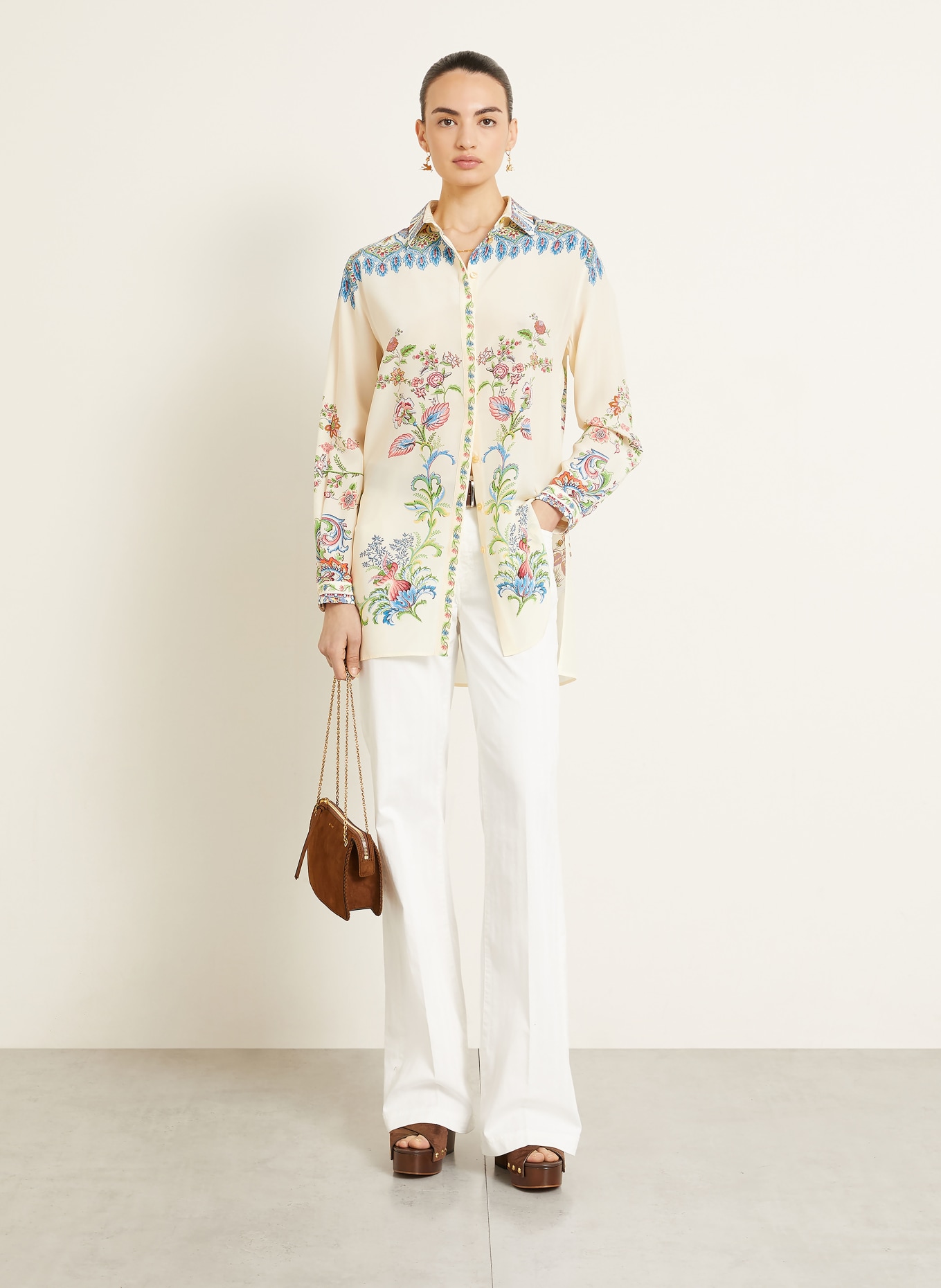 ETRO Hemdbluse aus Seide: CREME / HELLROT / BLAU