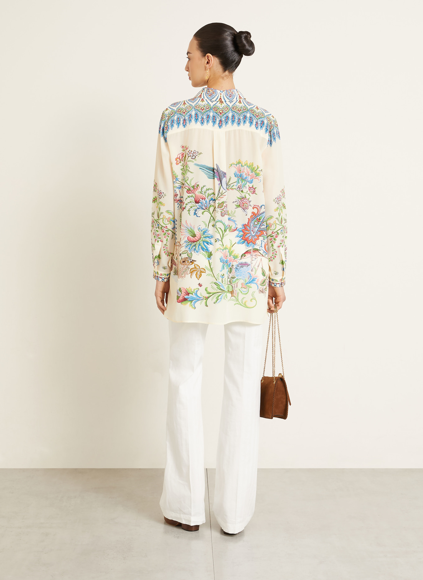 ETRO Hemdbluse aus Seide: CREME / HELLROT / BLAU