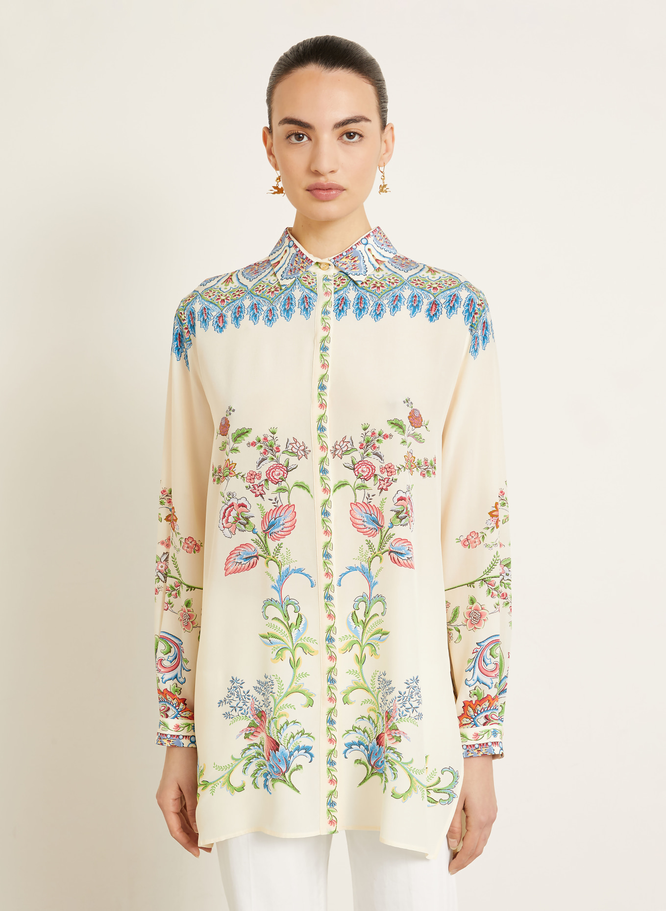 ETRO Hemdbluse aus Seide: CREME / HELLROT / BLAU