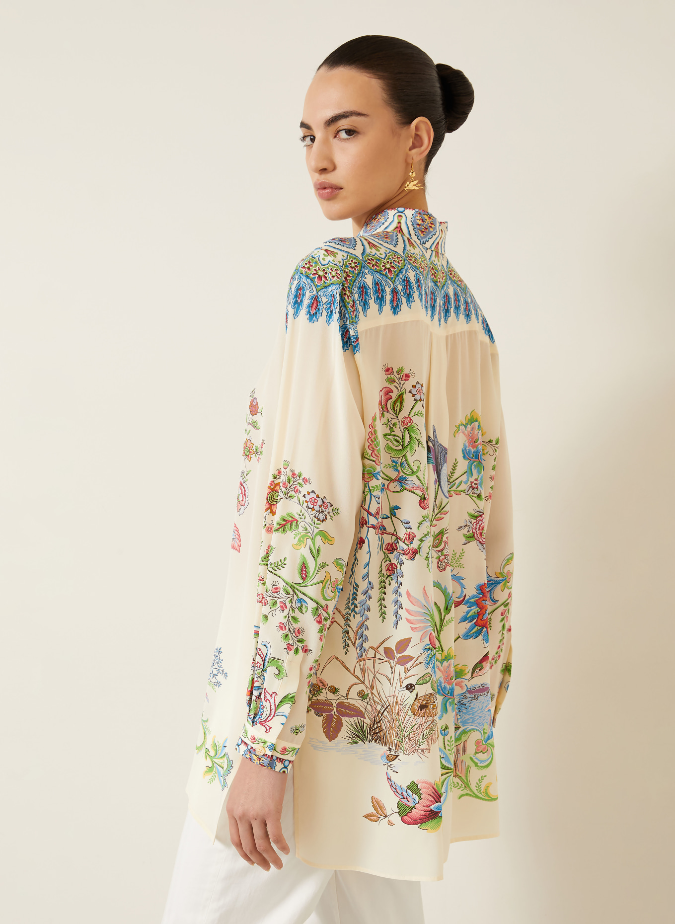 ETRO Hemdbluse aus Seide: CREME / HELLROT / BLAU