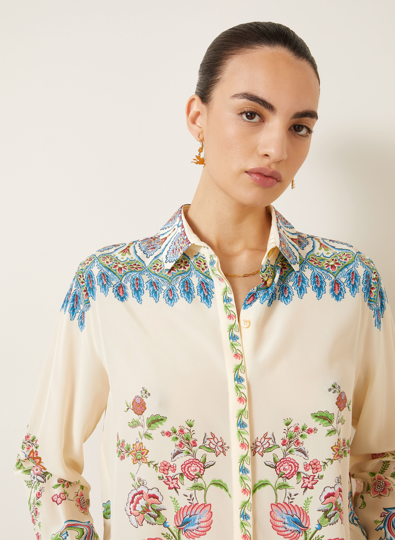 ETRO Hemdbluse aus Seide: CREME / HELLROT / BLAU