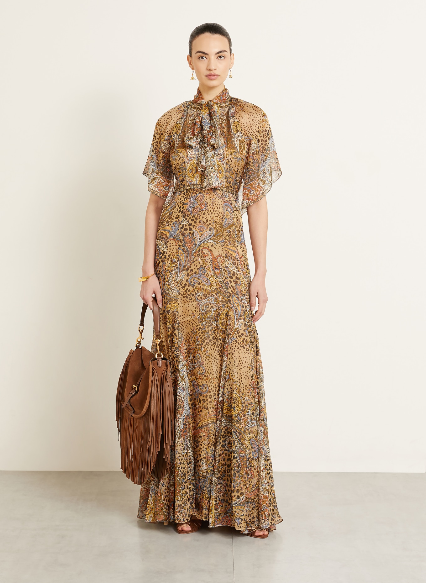 ETRO Silk dress with a bow: LIGHT BROWN / LIGHT RED / KHAKI