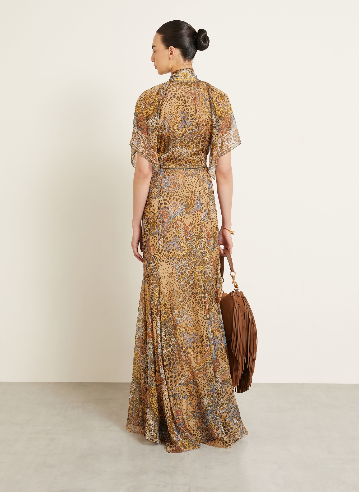 ETRO Silk dress with a bow: LIGHT BROWN / LIGHT RED / KHAKI