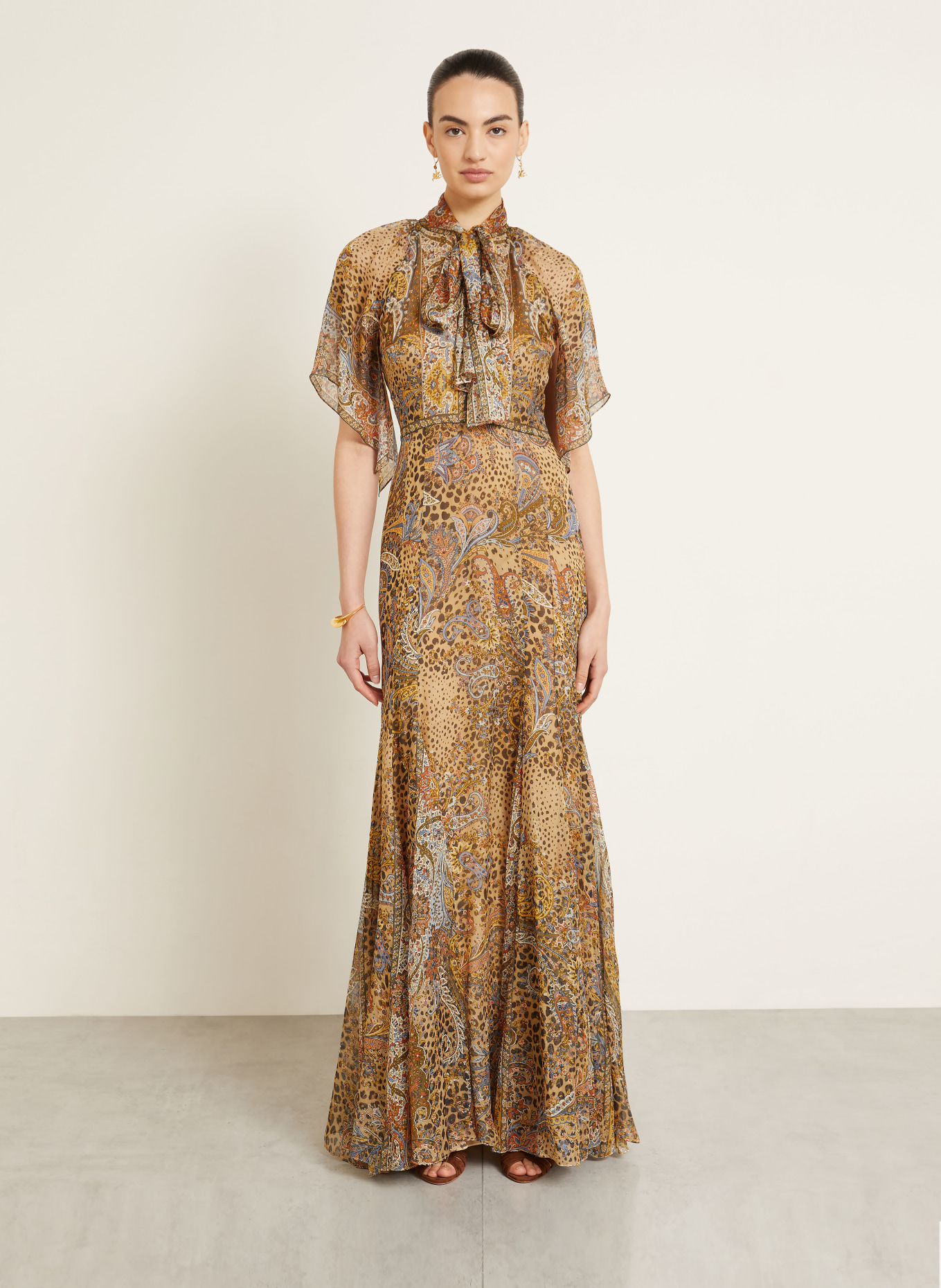 ETRO Silk dress with a bow: LIGHT BROWN / LIGHT RED / KHAKI