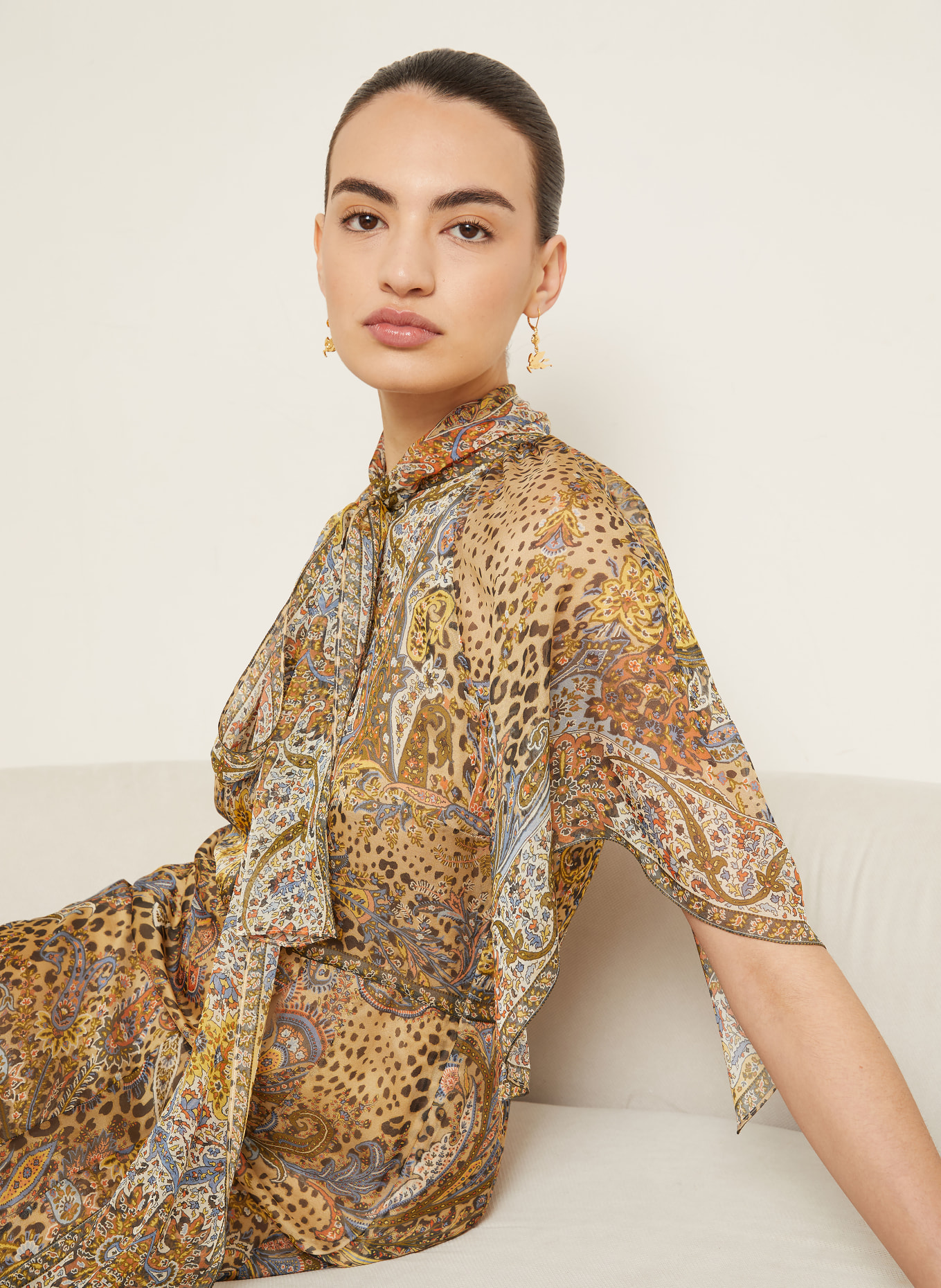 ETRO Silk dress with a bow: LIGHT BROWN / LIGHT RED / KHAKI