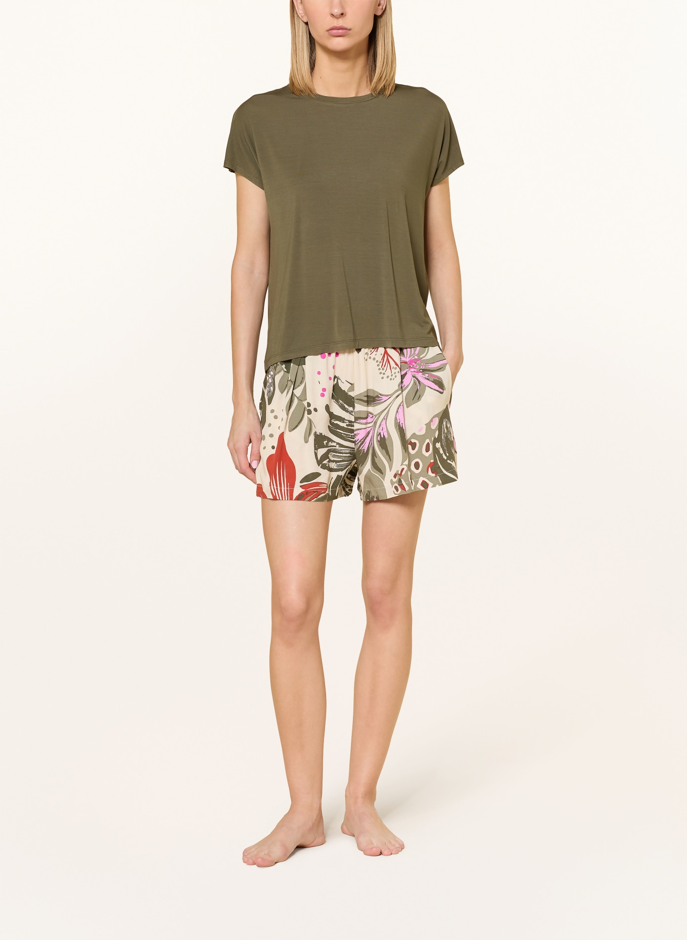 SCHIESSER Schlafshorts MIX+RELAX: KHAKI / CREME / DUNKELROT