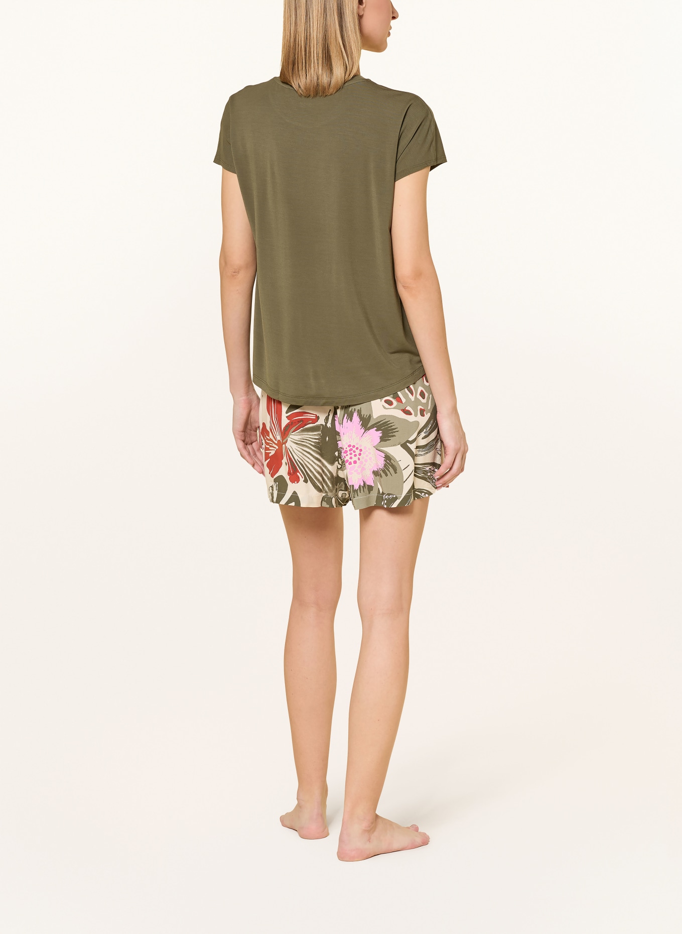 SCHIESSER Schlafshorts MIX+RELAX: KHAKI / CREME / DUNKELROT