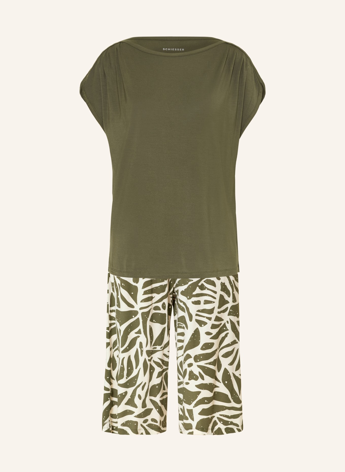 SCHIESSER 3/4-Schlafanzug SELECTED PREMIUM: OLIV / CREME