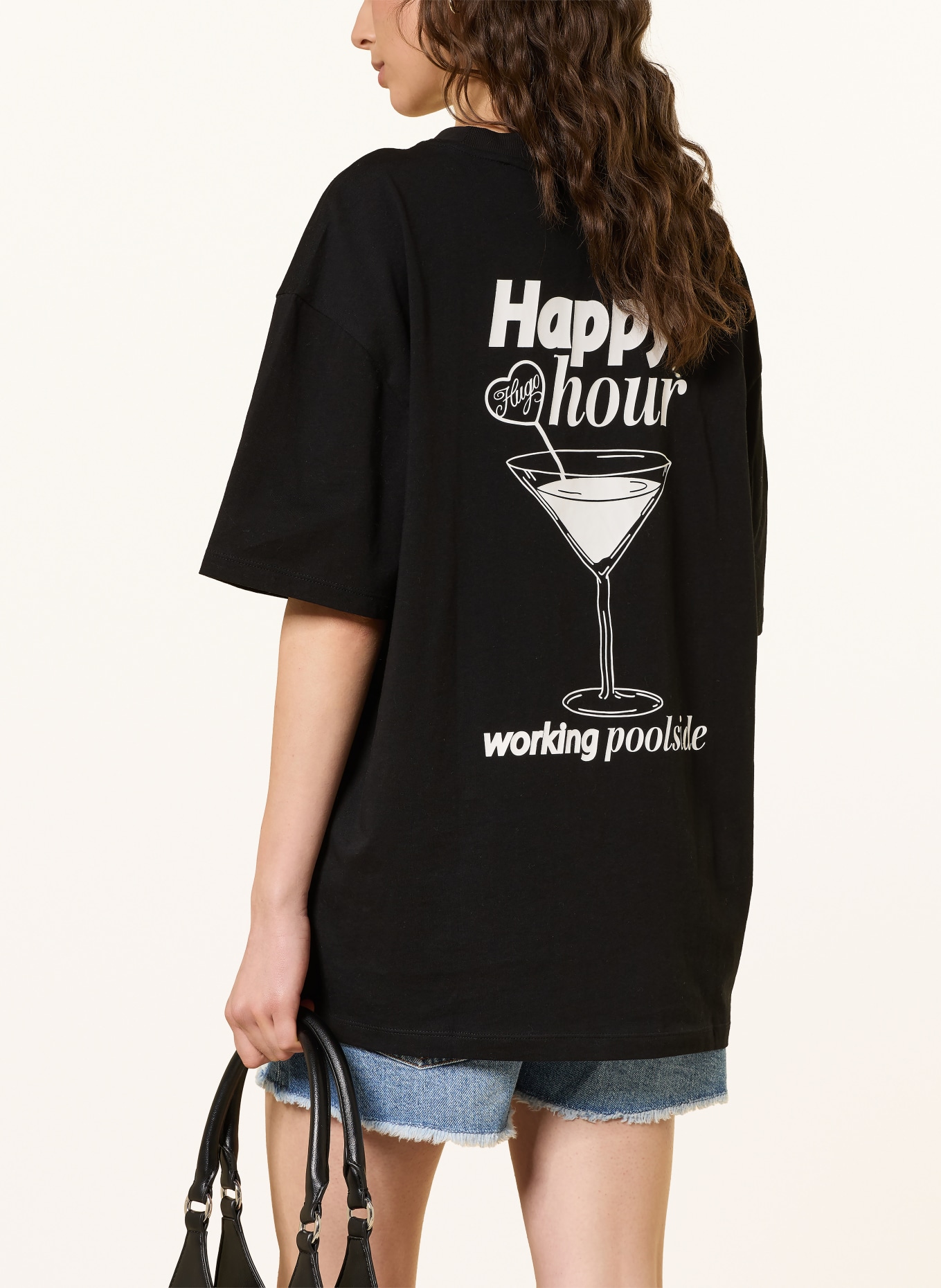 HUGO Koszulka oversize: CZARNY / BIAŁY