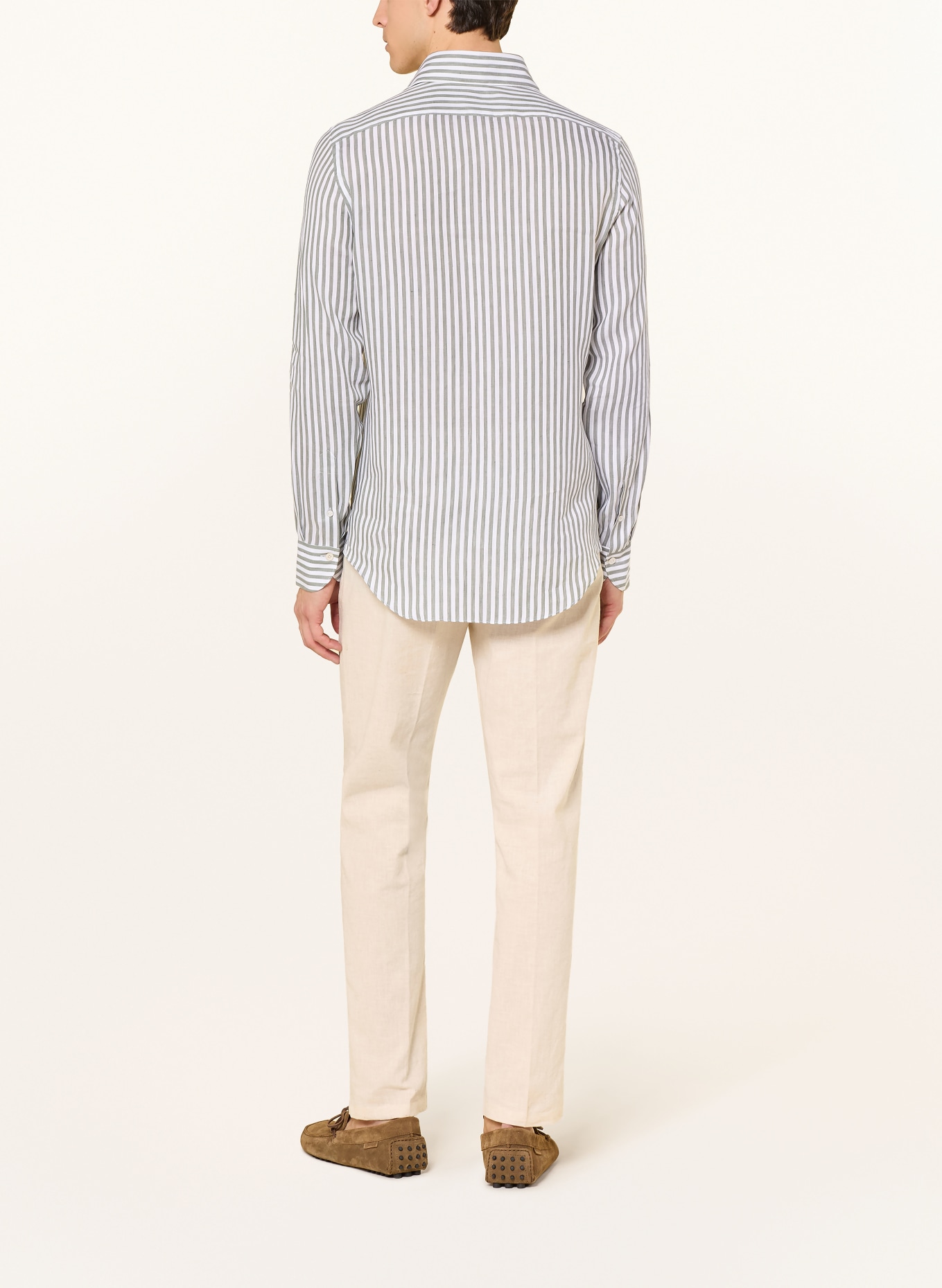 FINAMORE 1925 Koszula TOKYO SERGIO Slim Fit z lnu: OLIWKOWY / BIAŁY