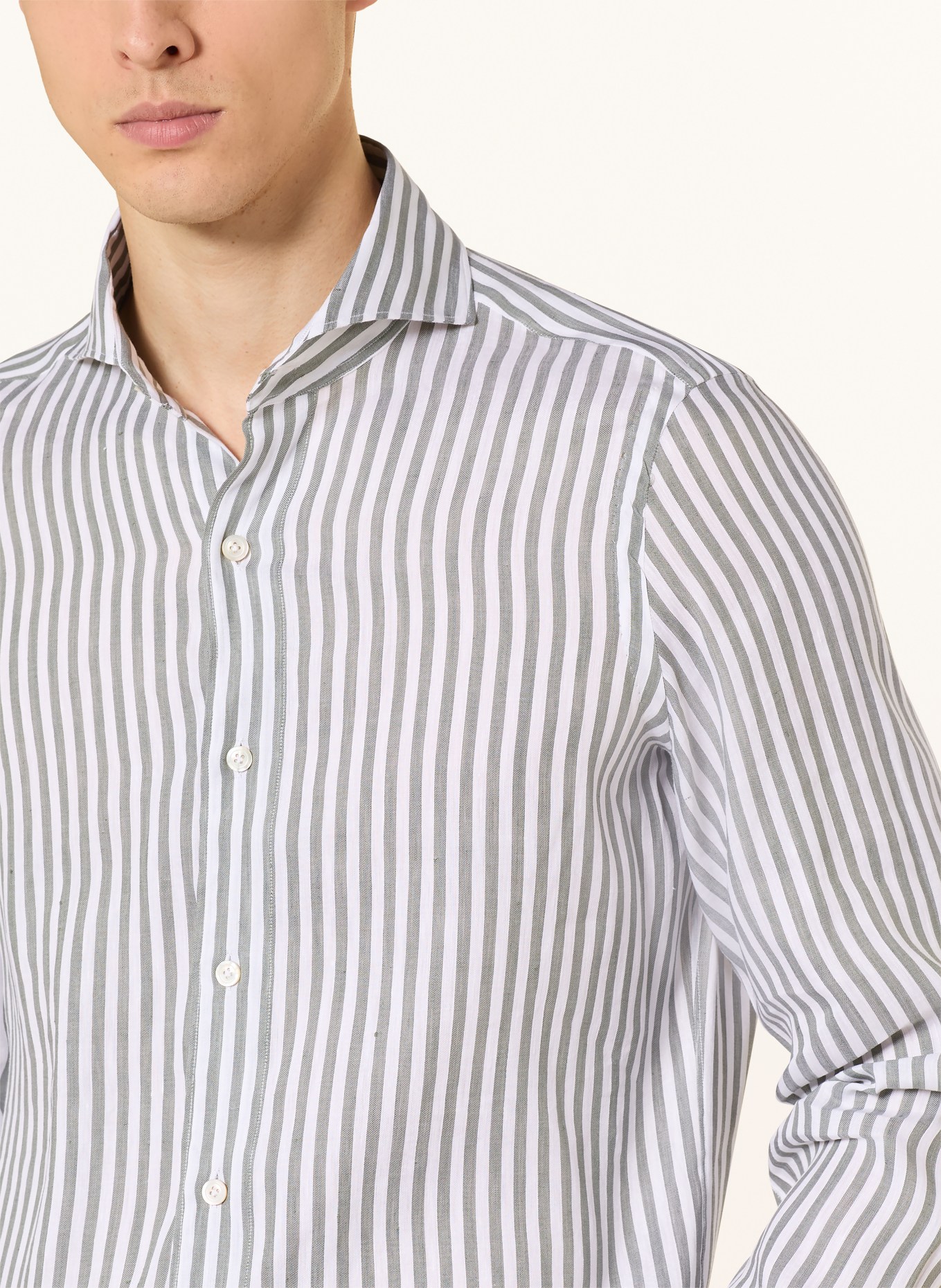 FINAMORE 1925 Koszula TOKYO SERGIO Slim Fit z lnu: OLIWKOWY / BIAŁY