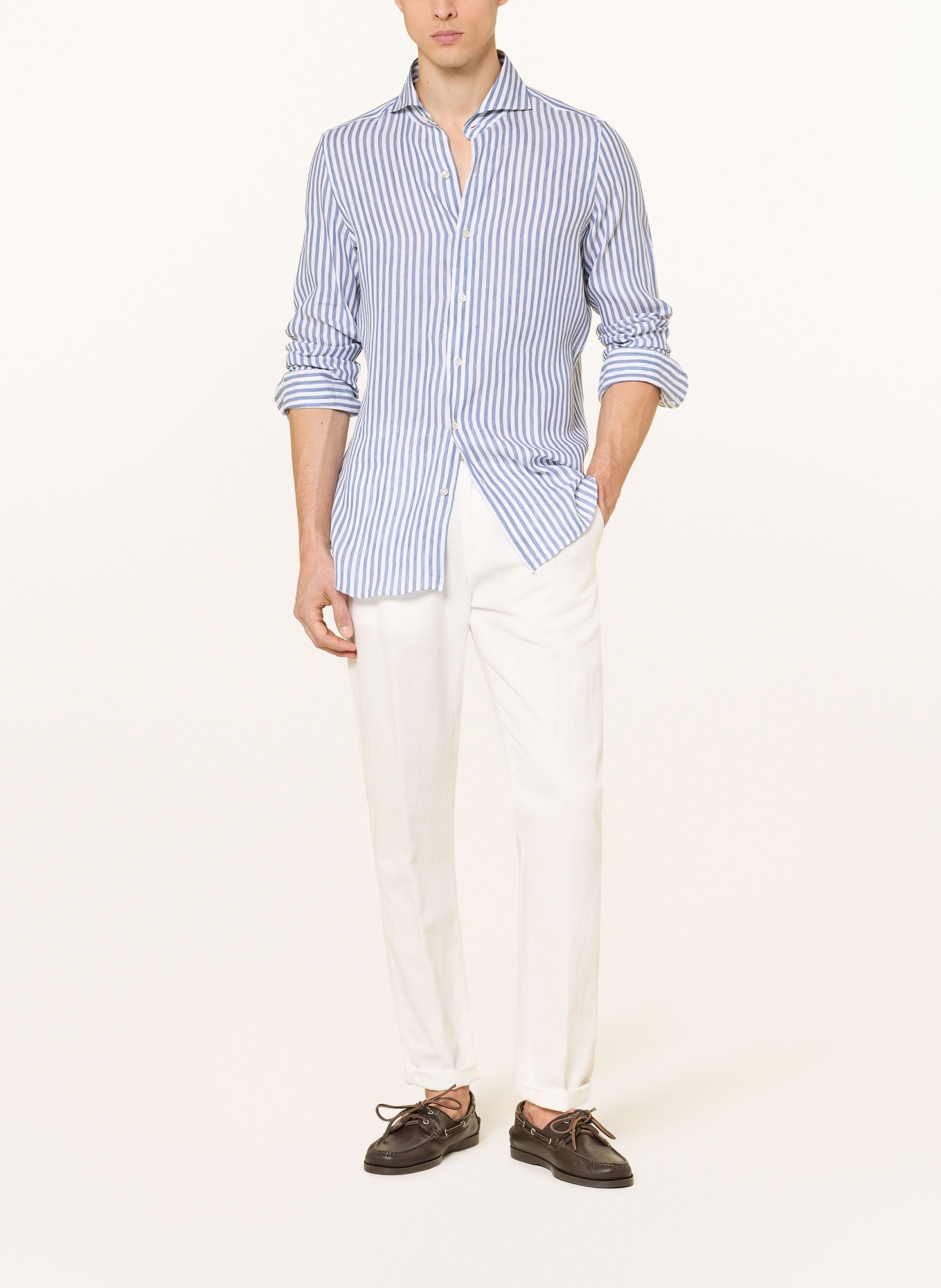 FINAMORE 1925 Koszula TOKYO SERGIO Slim Fit z lnu: GRANATOWY / BIAŁY