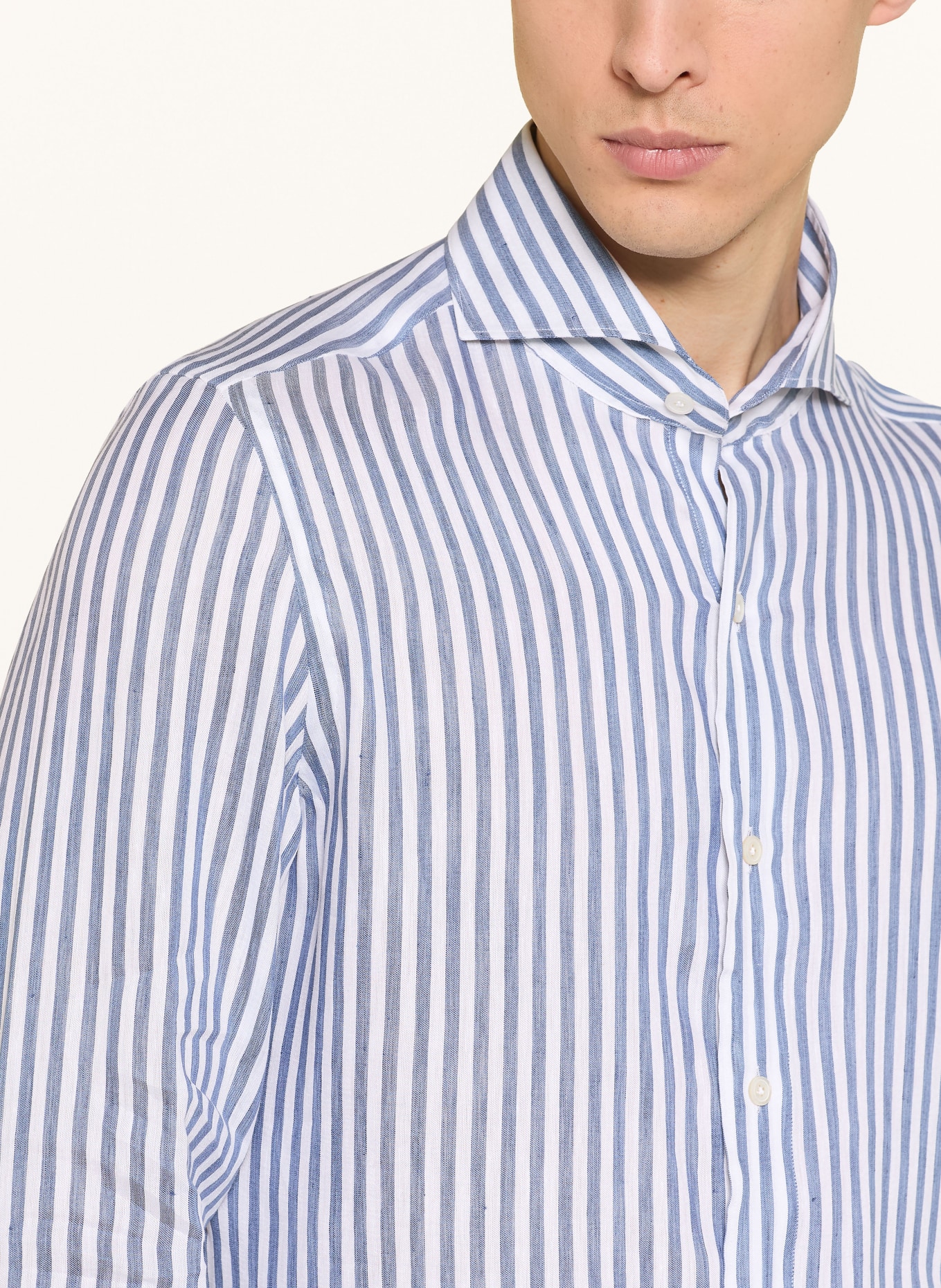 FINAMORE 1925 Koszula TOKYO SERGIO Slim Fit z lnu: GRANATOWY / BIAŁY