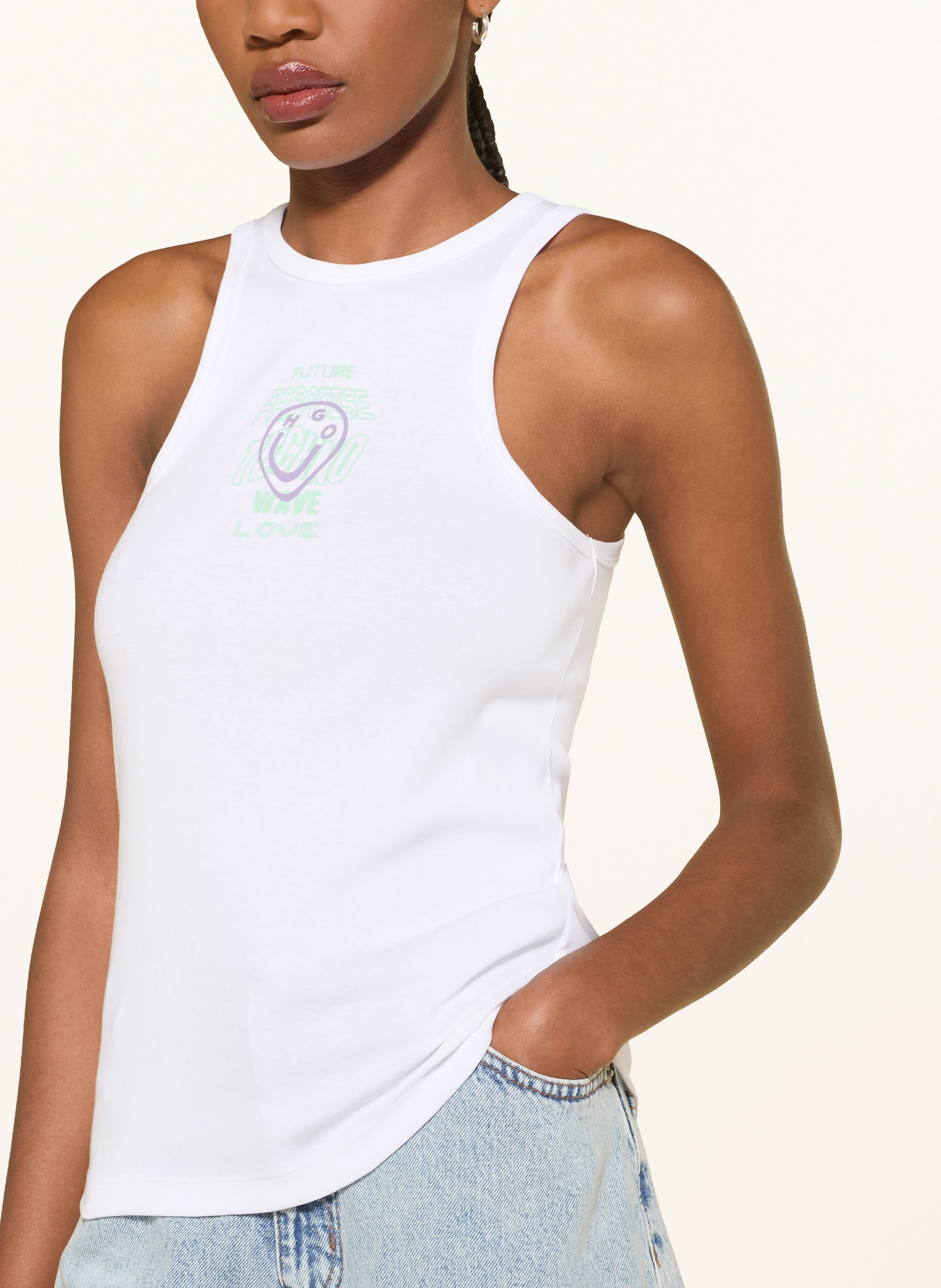 HUGO Top DIMARTINI: WEISS / LILA / GRÜN